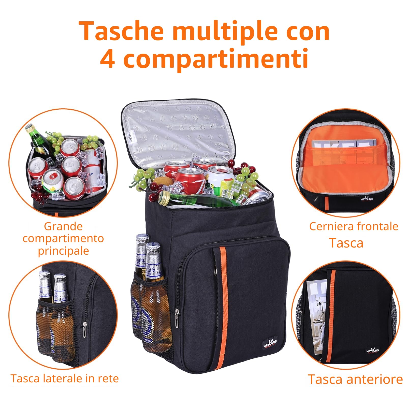 23L Zaino termico frigo, borsa frigo termica Porta Pranzo Zaino frigo termico portatile,mantiene il cibo caldo o freddo, gita di un giorno al parco, picnic, barbecue, eventi