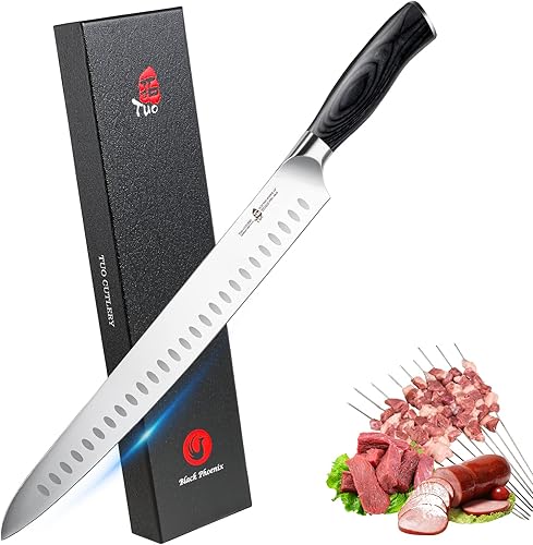 TUO Cuchillo para rebanar Cuchillo de tallar de 12 pulgadas de largo Granton Edge profesional cuchillo de carne, cuchillo de pechuga, acero