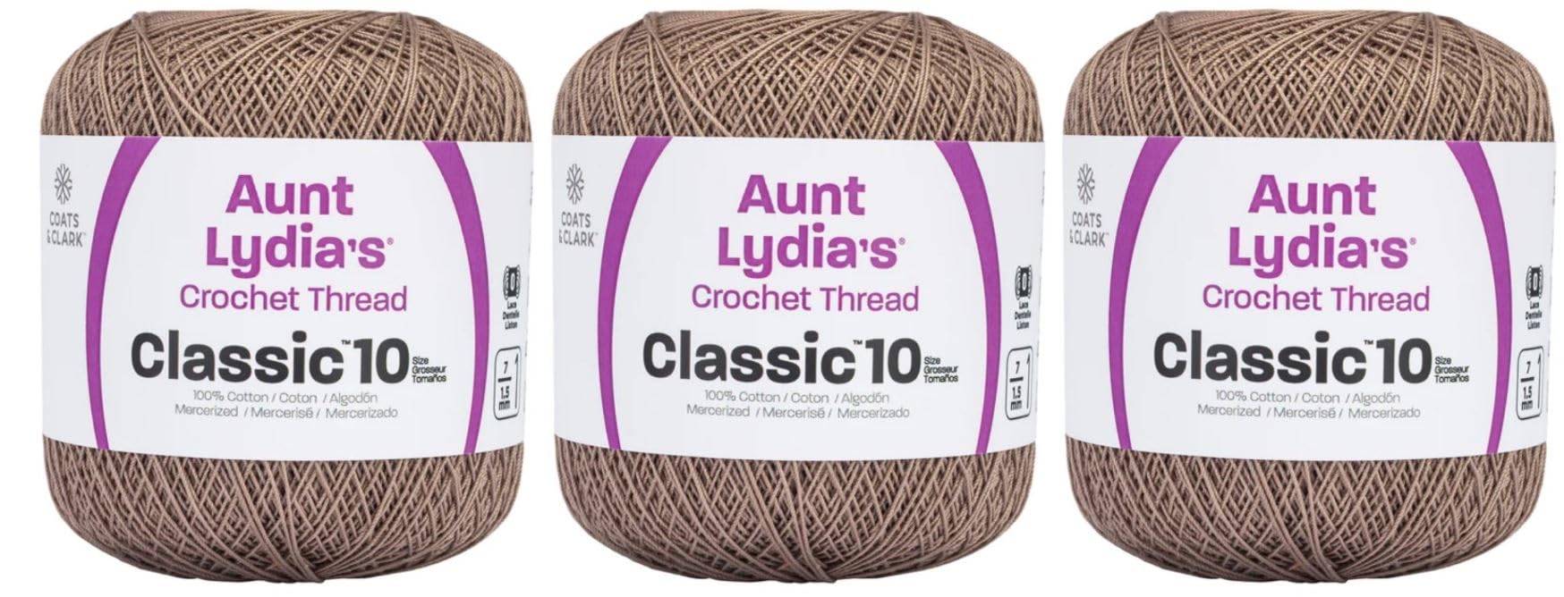 Aunt Lydia Classic Taupe Clair Crochet - 3 Pack of 300y/274m - Cotton - Gauge 10 - Crochet