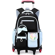 Rolling Backpack for Girls Kids Backpack with Wheels Cute Girls Trolley Bags Rolling School Bag for Elementary Middle