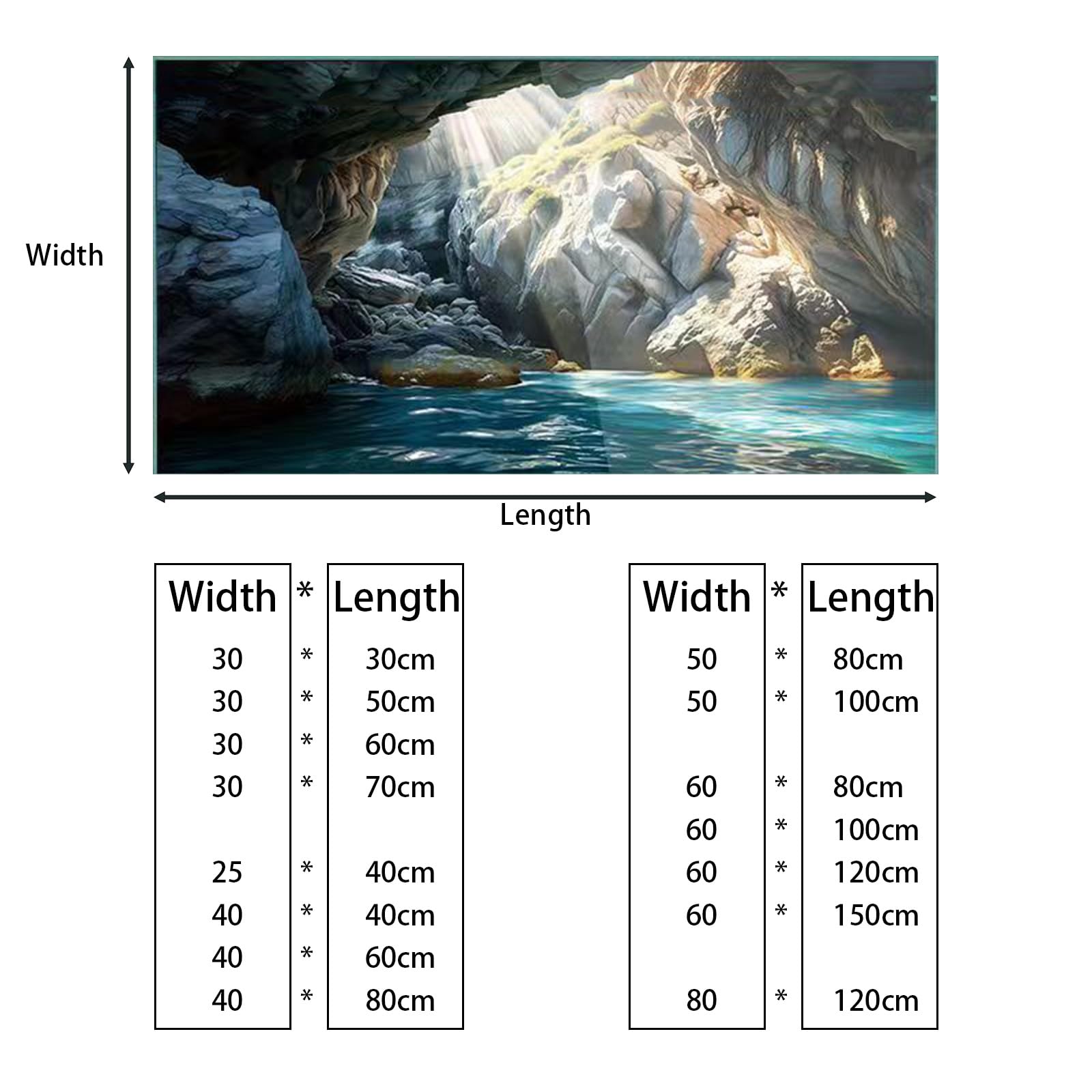 Fond de paysage naturel pour aquarium, adhésifs pour aquarium boutique, 30 cm, 40 cm, 50 cm, 60 cm, 80 cm (grotte-2, 50 * 100 cm)