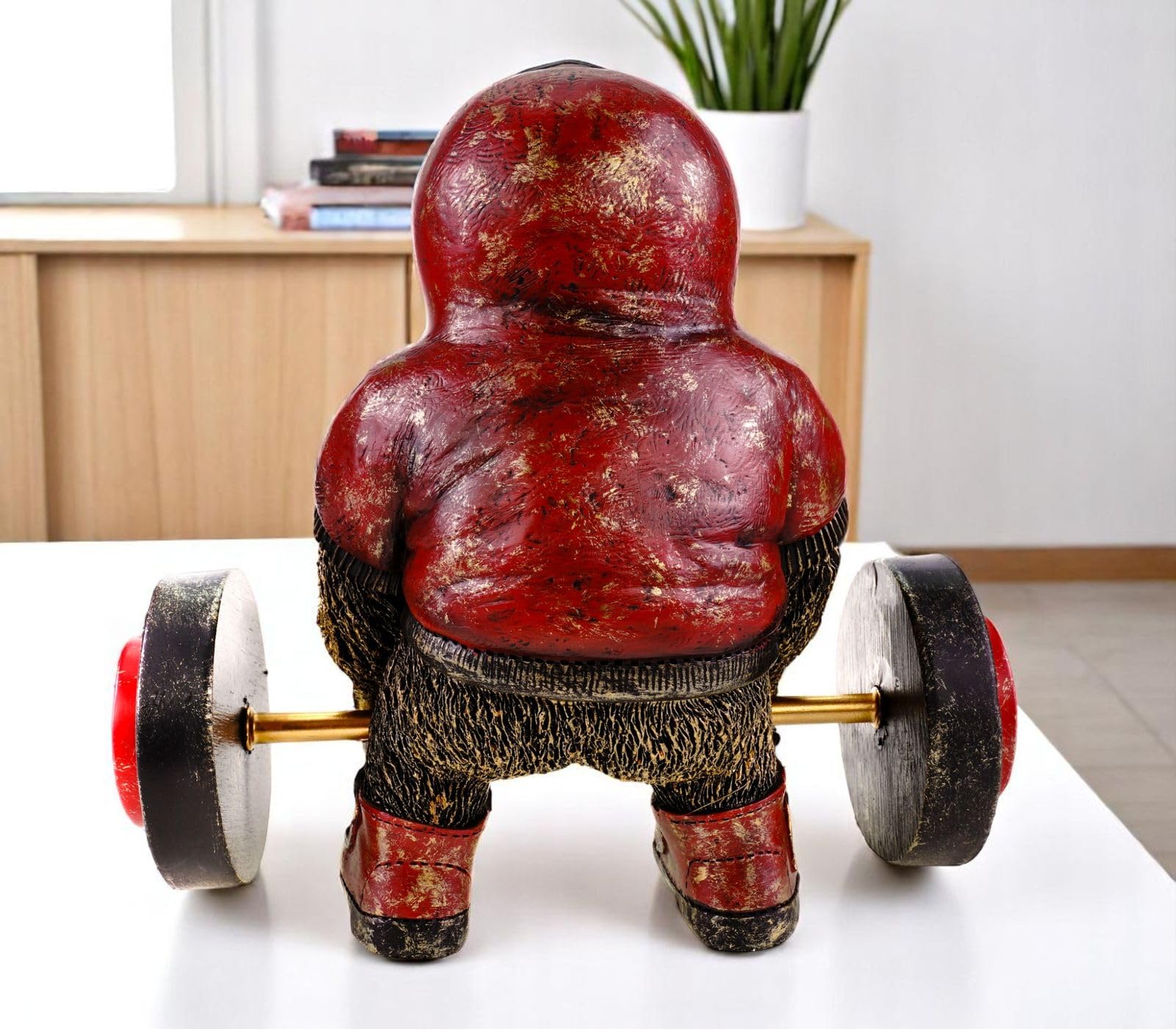 Kremers Schatzkiste Figurka goryla kulturysta XXL - ręcznie malowana - Mięśniowa małpa z hantlami 26 x 28 x 12 cm - figurka dekoracyjna z żywicy poliestrowej z kapturem - zabawny pomysł na prezent
