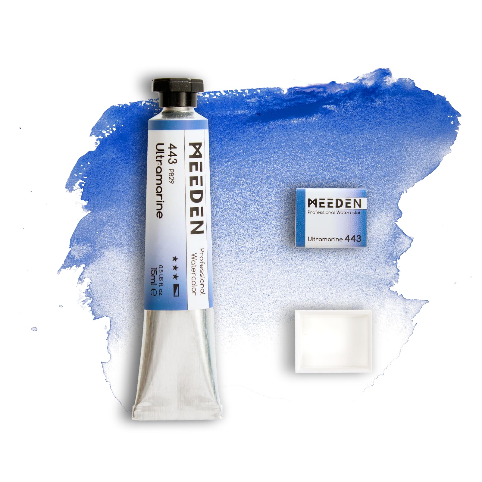 MEEDEN Künstler Aquarellfarbe Ultramarin: 15ml Tube, Halbfeuchte Farb-Napfhälfte und Leere Napfhälfte Set für Künstler und Profis