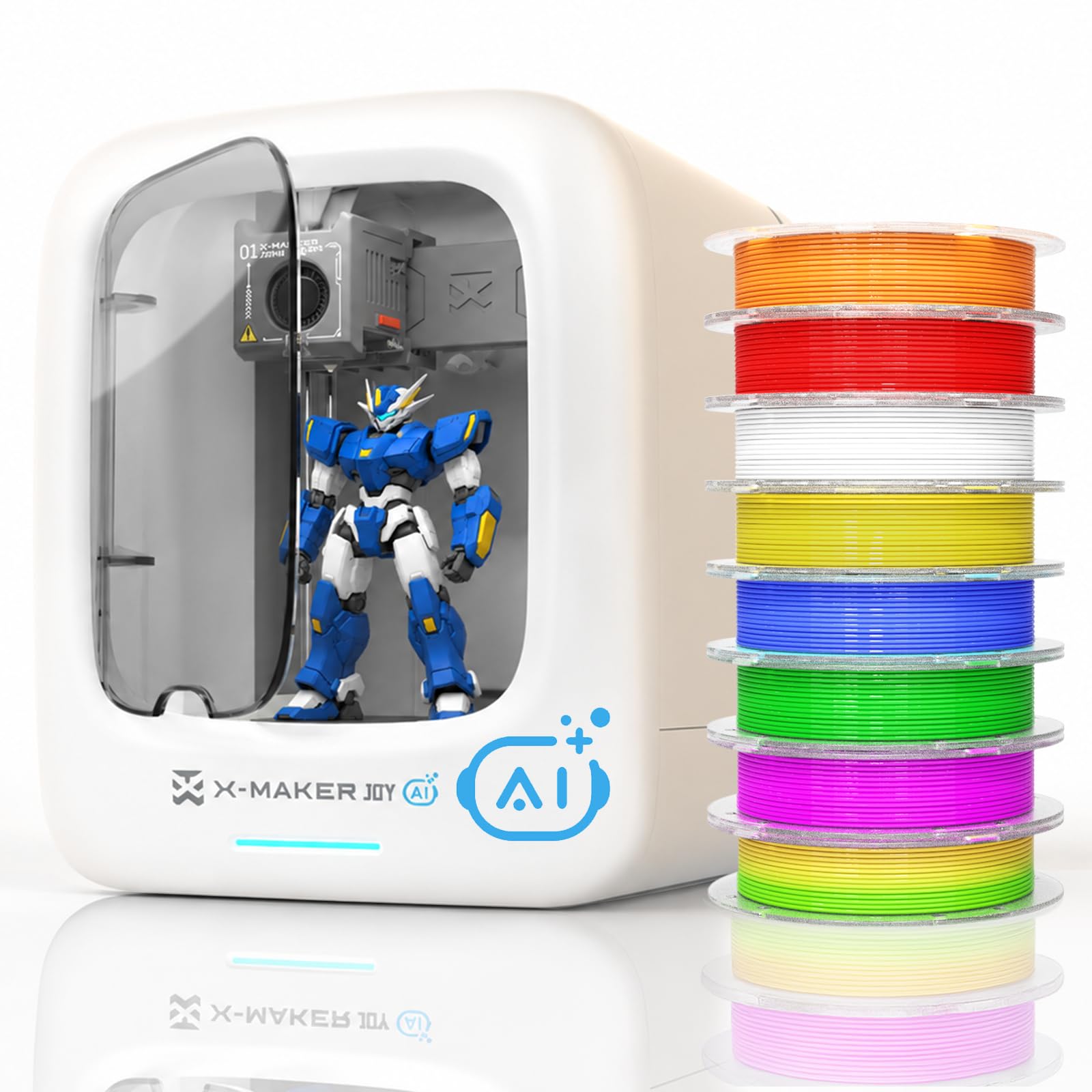 Stampa 3D AI, Kit con 8 Filamenti PLA, Funzione Di Design AI, Ampia Libertà Creativa, Velocità Fino A 400 Mm/S, con 16+ Mini Moduli 3D, Controllo tramite App, X-Maker Joy AI+