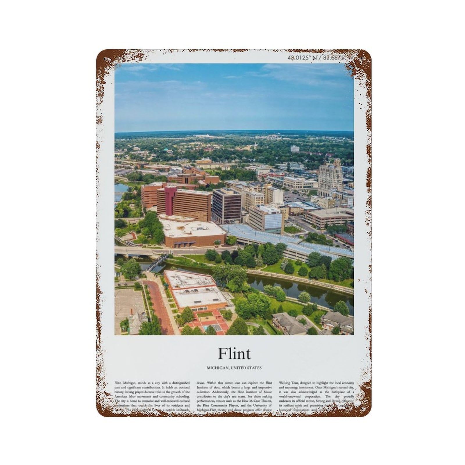 xiaoxiaoshen Flint Michigan, United States, USA City Scenery Wall Decor Art Metal Tin Poster Modern Home Decor Art Home Bar Shop Decorations Vintage Sign 40x30cm