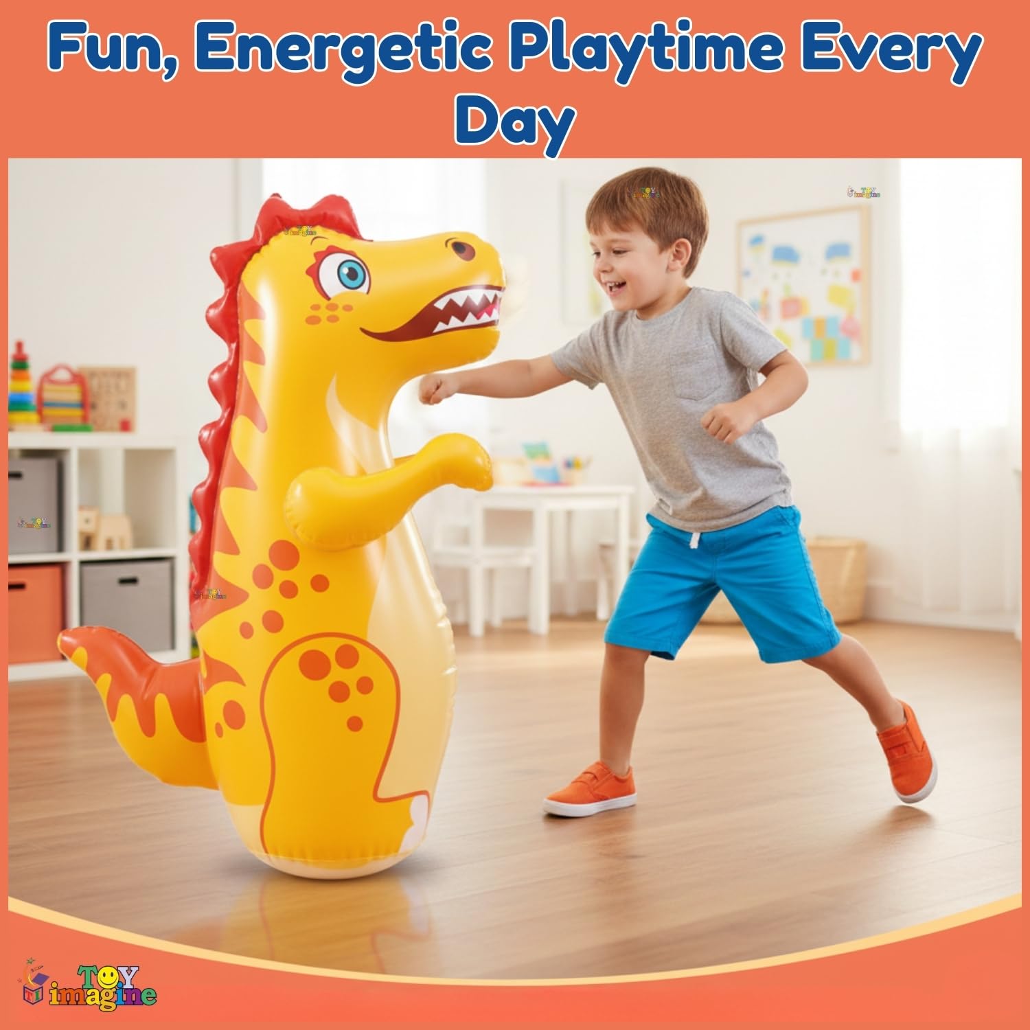 Toy Imagine Inflatable Dinosaur Punching Bag for Kids - 97 cm Tall Bounce Back Action Toy, Leak-Proof Water Base for Stability, Fun Indoor & Outdoor Play — Amazon image 2