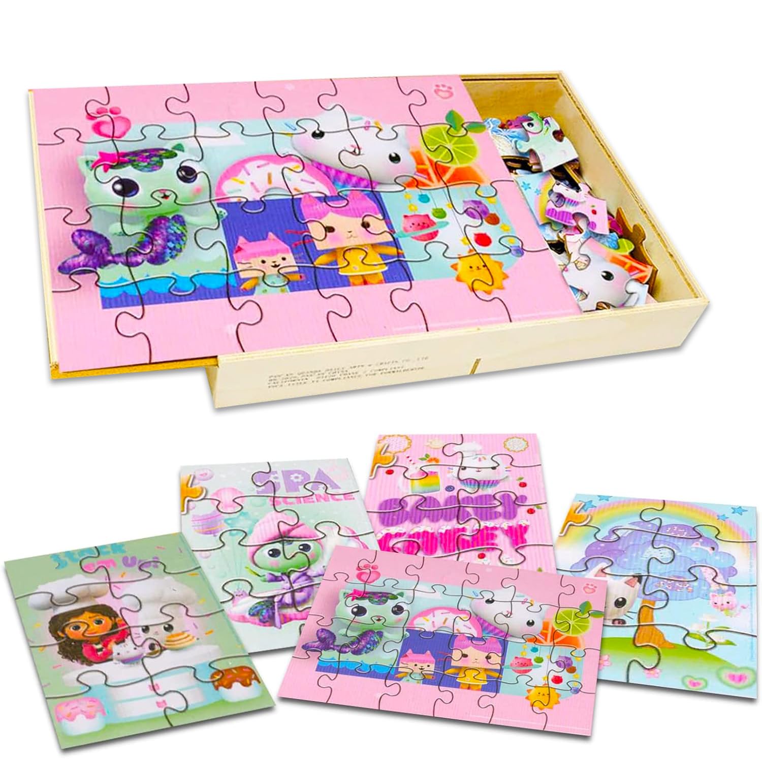 GABUセット 5個 Amazon.com: Gabby's Dollhouse Wooden Puzzle Set - 5 Puzzles