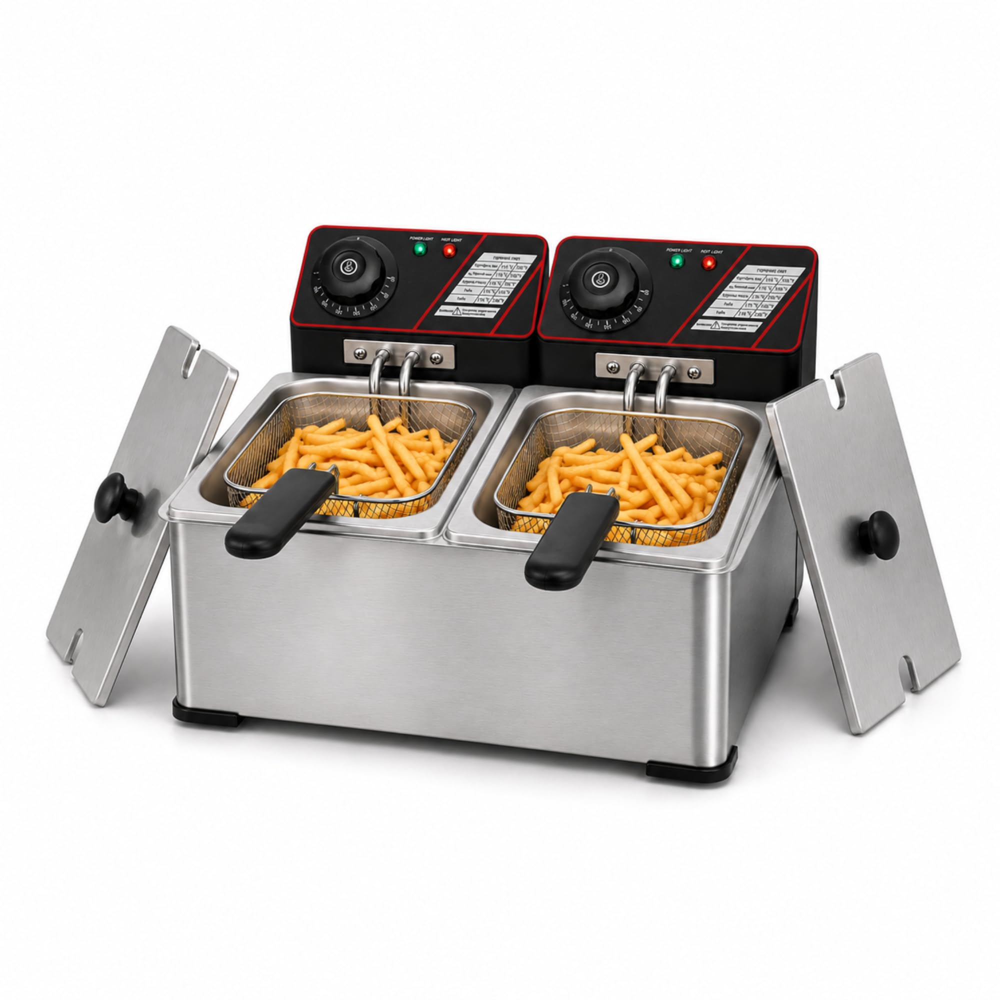 MAGIC SELECT Freidora Eléctrica Profesional Doble 2x3L, Acero Inoxidable | Freidora de Aceite, Cesta Extraíble, Temperatura Regulable, Gran Capacidad, Para Bar, Restaurante y Hostelería