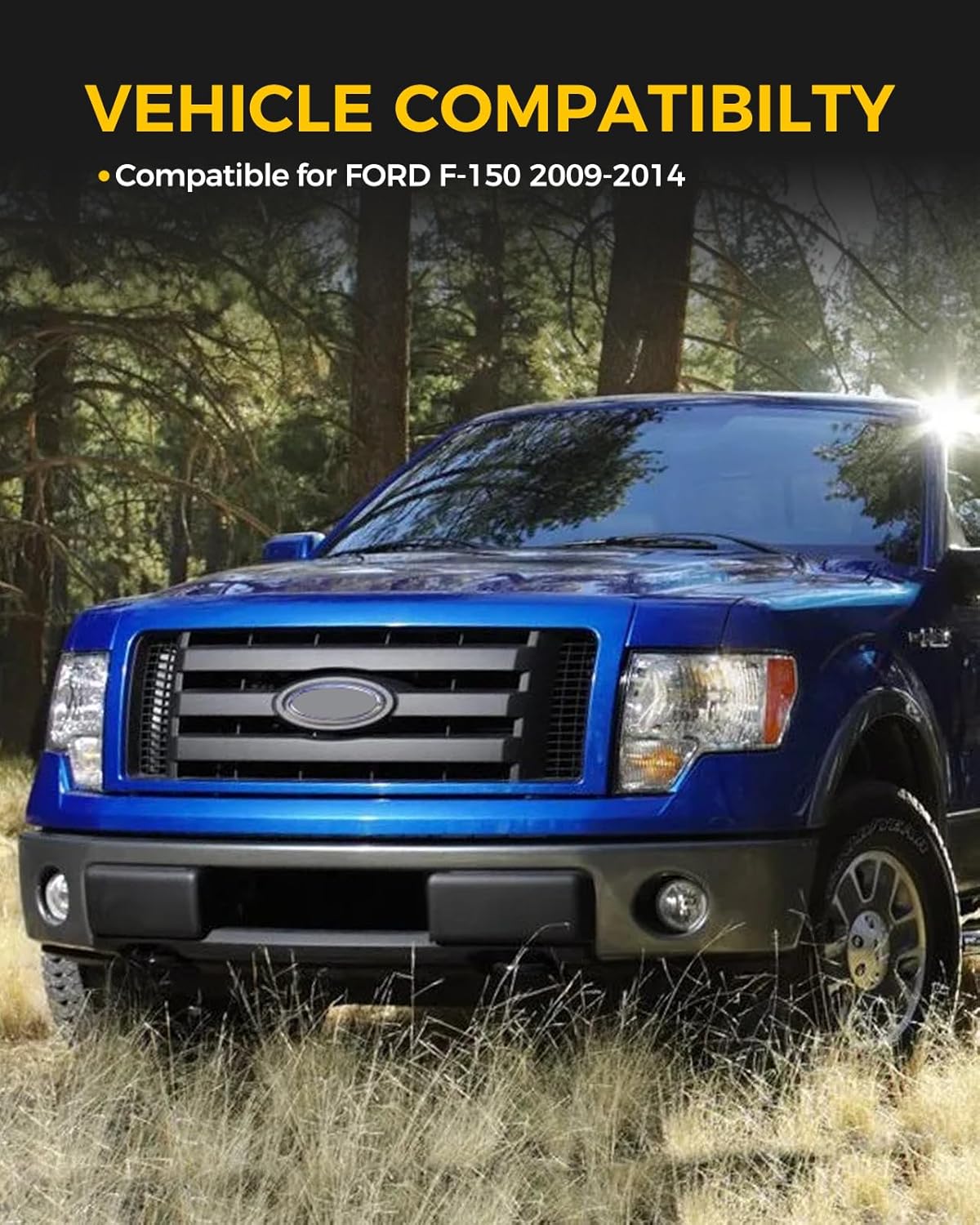 KYX Front Bumper Compatible for Ford F150 2009-2014 without Park Assist Sensor Holes, with Fog Light Holes, Chrome Steel Front Bumper Face Bar Replacement Number FO1002411, 9L3Z17757B
