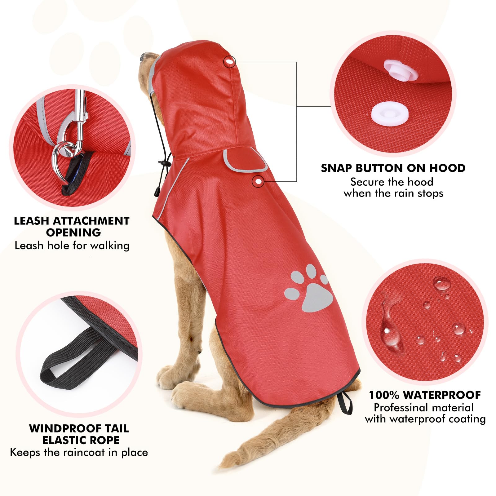Hunde Regenmantel Kleine Hunde, Verstellbarer Regenjacke mit Klettverschluss - Ultraleicht & Wasserdicht Hunderegenmantel mit Reflektierenden Kapuze für Spaziergänge (S | Rot)