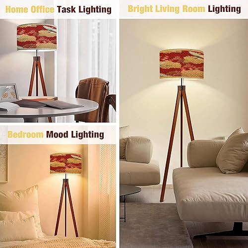 Miniatura 4 de Lámpara de pie japonesa, flor de cerezo, grúa, pájaros, pino, motivos orientales, lámpara de pie con patas de madera maciza, lámpara moderna de