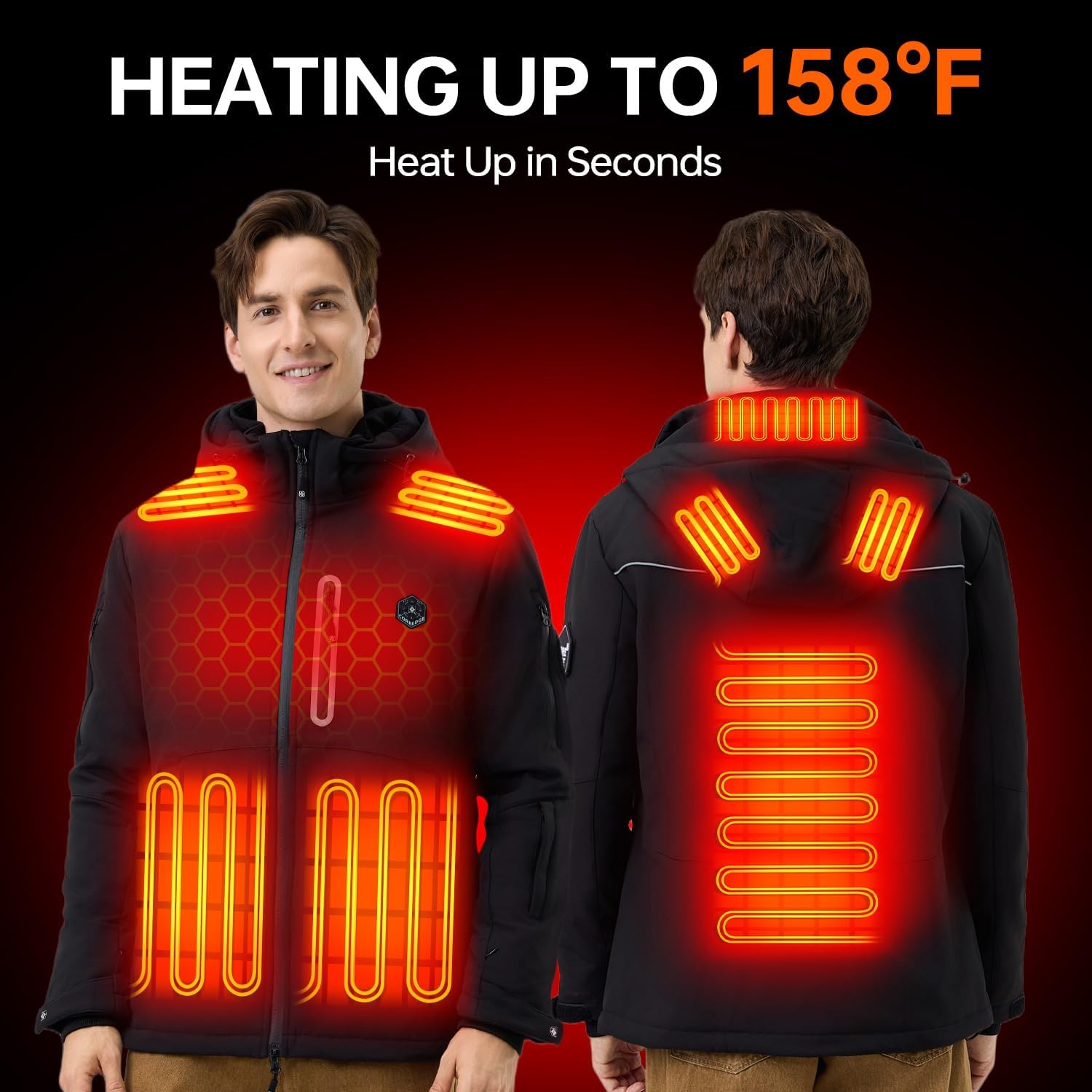 Men's Heated Jacket with Battery Pack, Windproof Waterproof Electric Coat | 3 Heat Settings | for Outdoor, Work - Image 2