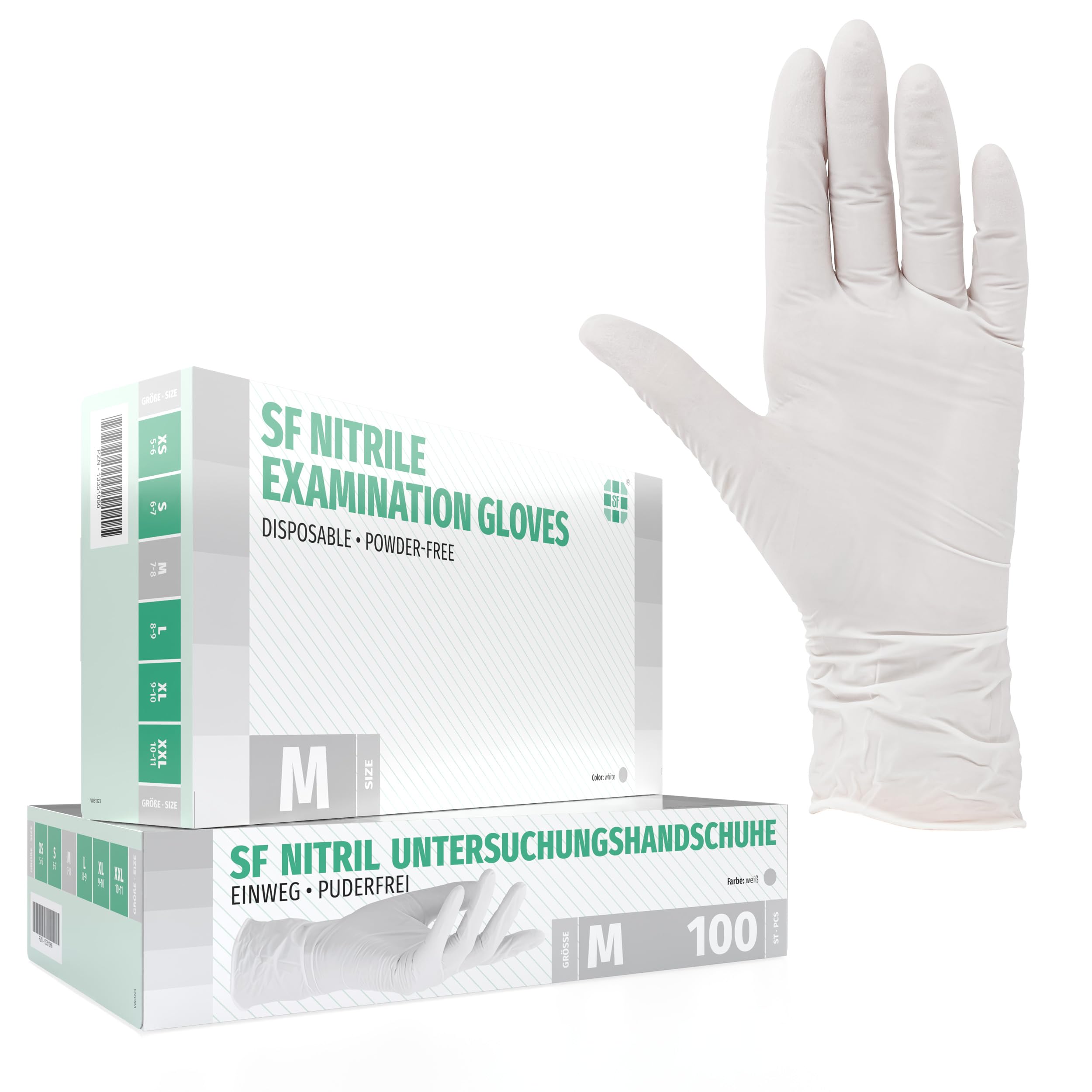 SF Nitrilhandschuhe M Weiß – 100 Stück Einweghandschuhe, latexfrei
