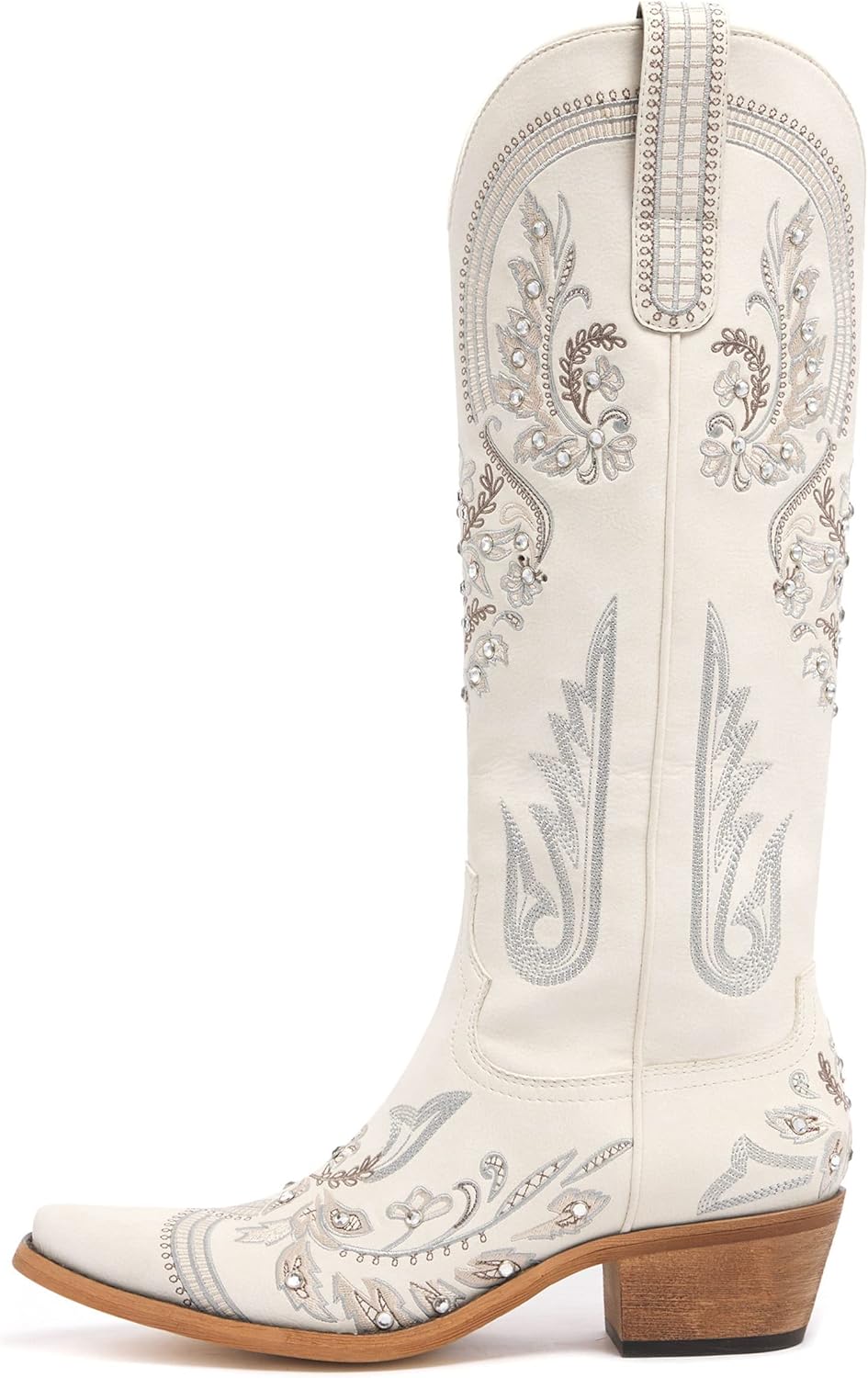 Western Cowboy Boots for Women Embroidered Rhinestones Knee High Cowgirl Boots Pointed Toe Chunky Heel Fashion Retro Classic Tall Boot SIZE 8