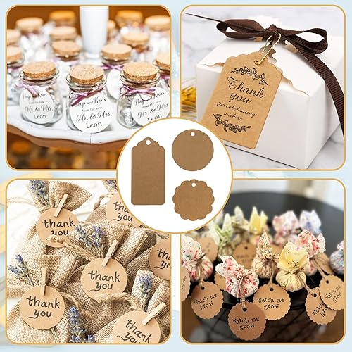 Miniatura 4 de Etiquetas de regalo con cuerda, 240 etiquetas de precio de papel kraft con agujeros para bolsas de regalo, manualidades, boda, baby shower,