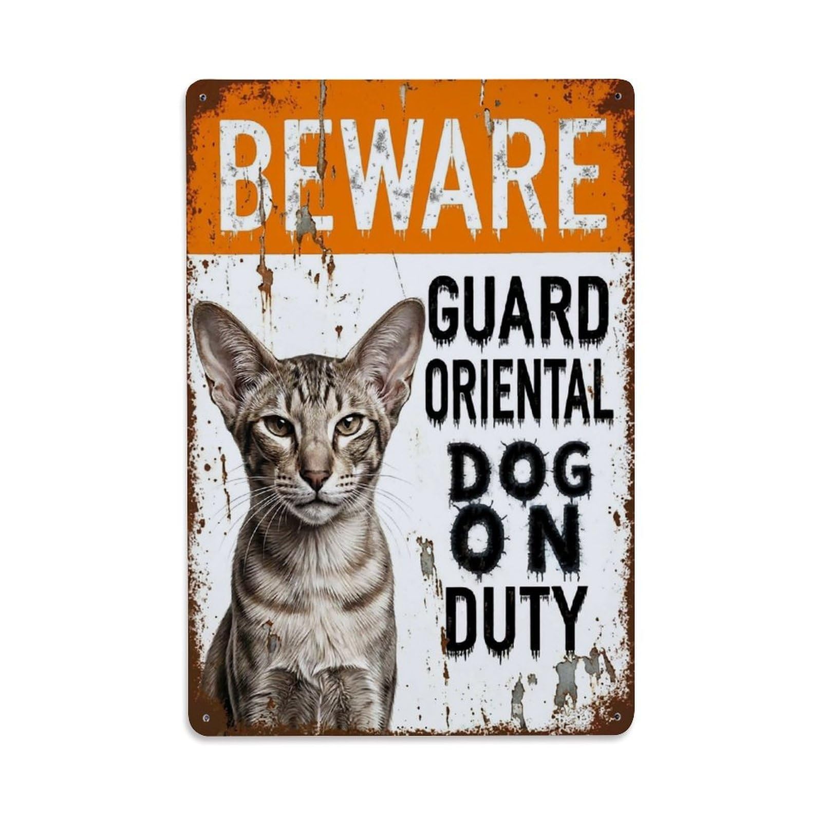 Vintage Funny Oriental Guard Beware of Cat Kennel Metal Tin Sign Plaque Wall Decor for Cafe, Club Bar, Office, Garden Metal Poster 8x12Inch