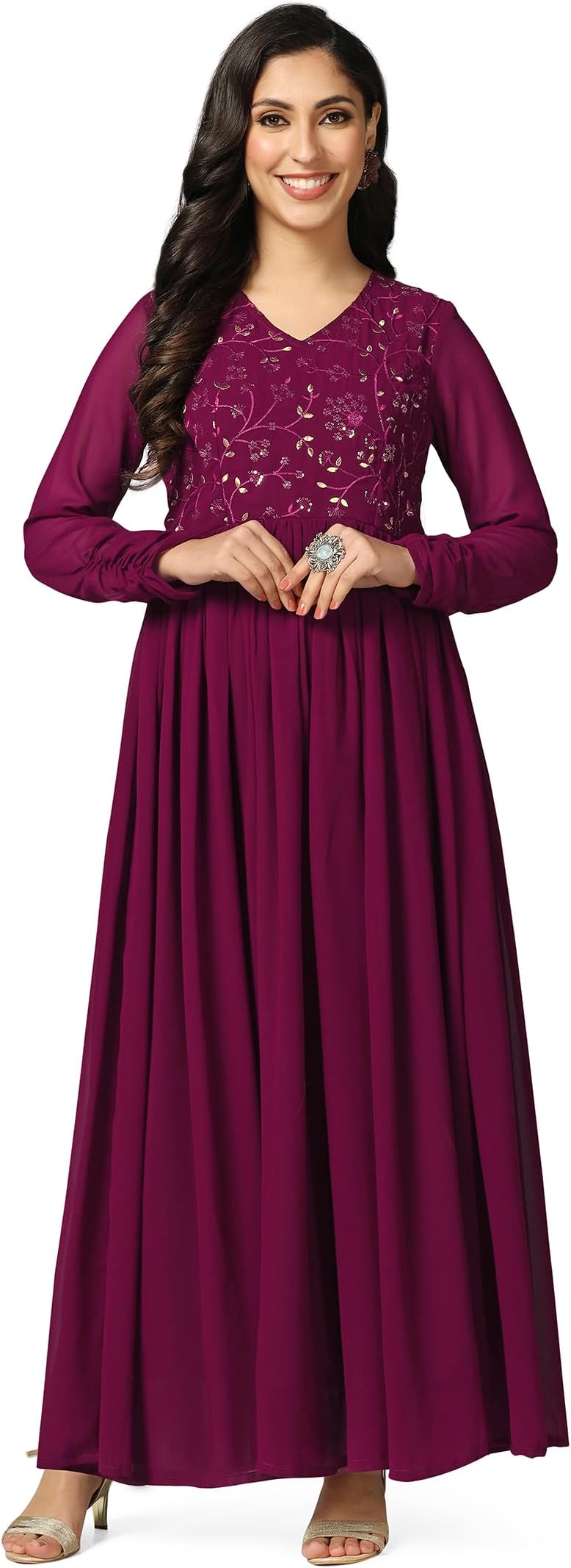 JwalinWomen’s Georgette Embroidered Maxi Dresses