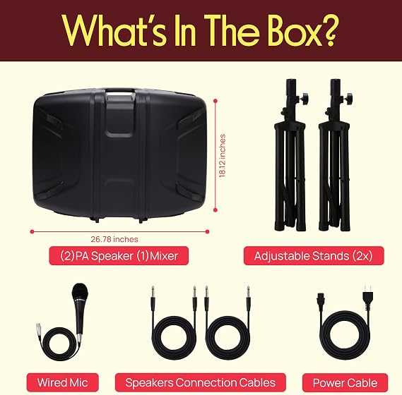 Pyle PA Speaker DJ Mixer Bundle - 300 W Portable Wireless Bluetooth Sound System w/ USB SD XLR 1/4 RCA Inputs - Dual Speaker, Mixer, Microphone, Stand, Cable - Home/Outdoor Party - PPHP28AMX,Black