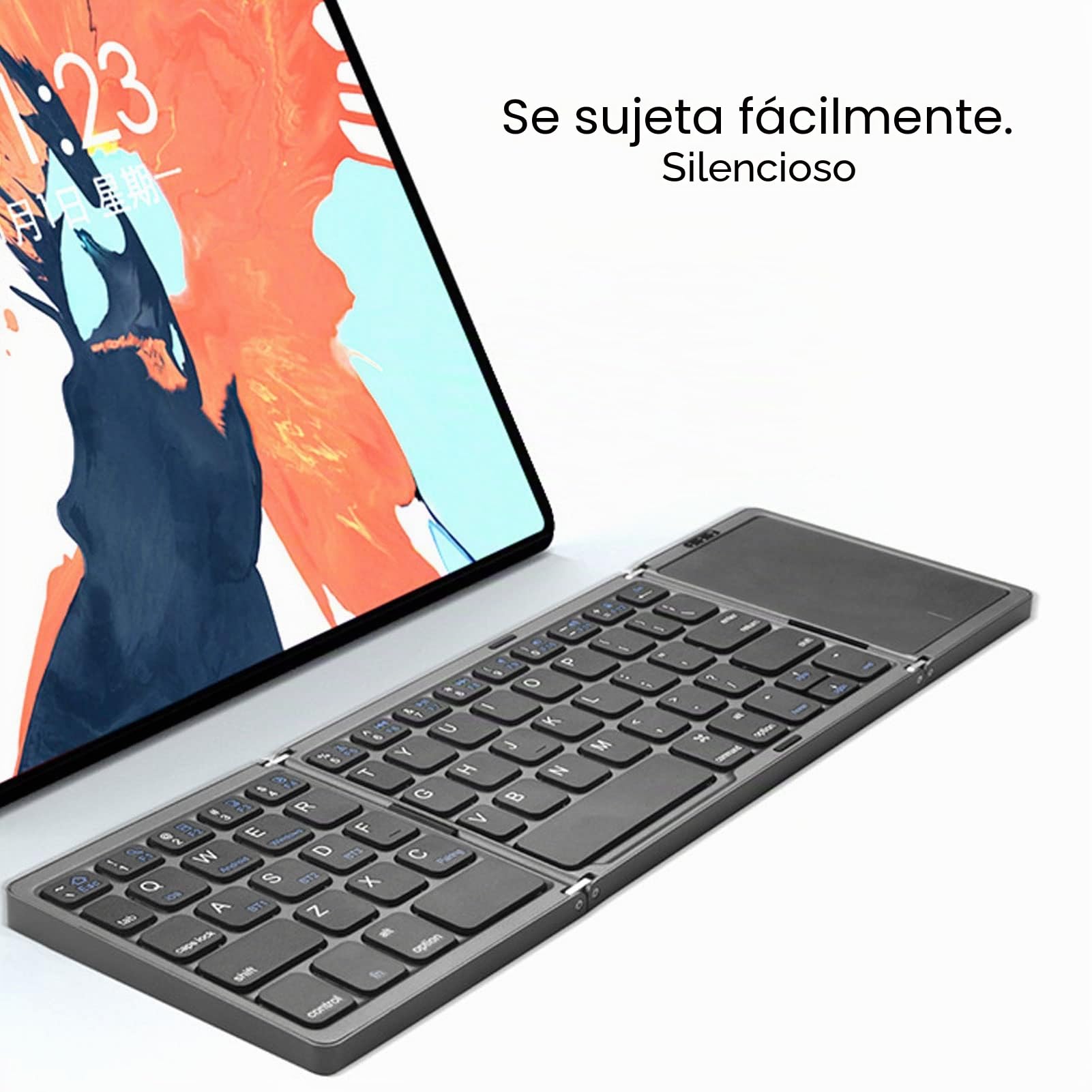 ASHATA Mini Teclado Inalámbrico Plegable, Teclado Bluetooth con Panel Táctil, Soporte de Tamaño Completo 3 Dispositivos Teclado Plegable Inalámbrico Portátil Recargable