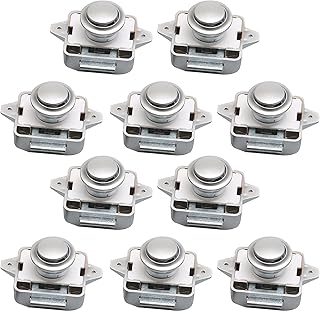 KASCLINO Push Button Latch, No Keys RV Home Hardware Ergonomic Door Drawer Cabniet Push Button Latch Yacht(Silver,Size:10pcs)
