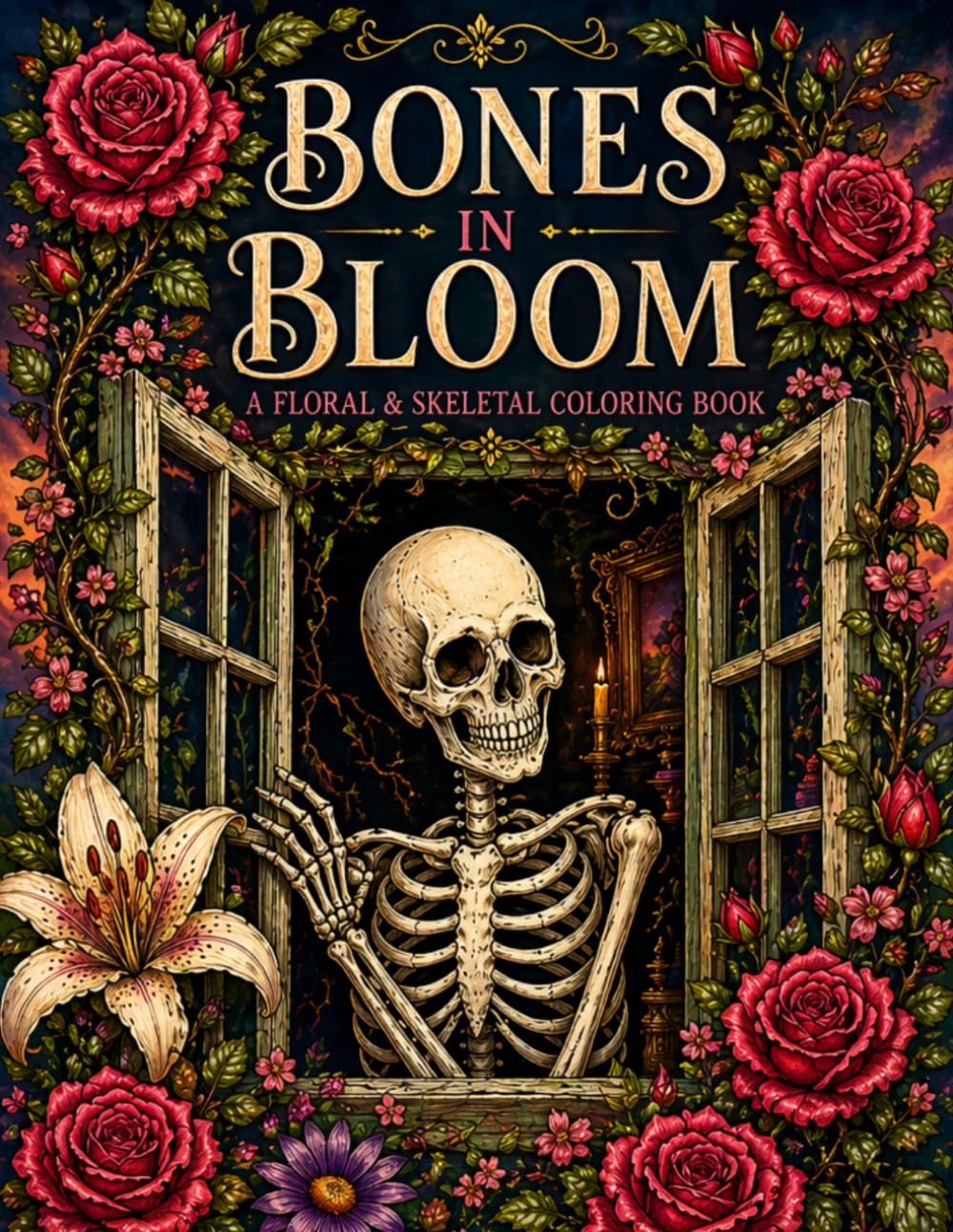 Bones in Bloom: A Floral & Skeletal Coloring Book for Relaxation and Creative Escape
