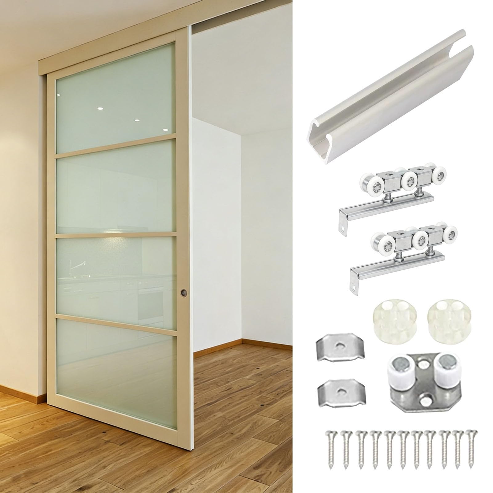 Heavy Duty Sliding Door Track System, Top-Mount Barnes Door Hardware Kit, Quiet Glide Pocket Door Rail Set for Easy Installation, 14ft Length