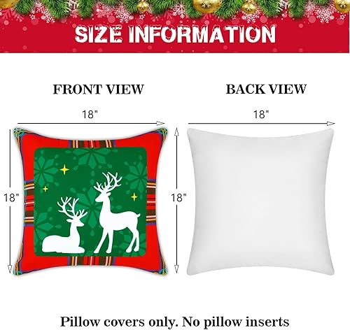 Miniatura 6 de Juego de 4 fundas de almohada de Navidad de 18 x 18 pulgadas, diseño de búfalo, a cuadros, rojo y verde, decoraciones de Navidad, funda de cojín