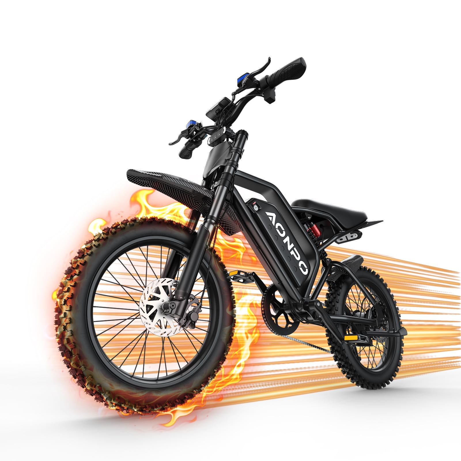 V21 Bici Elettrica, 52V 30Ah Batteria, 180km Autonomia, 17"x 4" Pneumatici Fat Tire All-Terrain 7 Velocità, Sospensione Completa, Freni Idraulici E-Bike per Adulti Fuoristrada Città