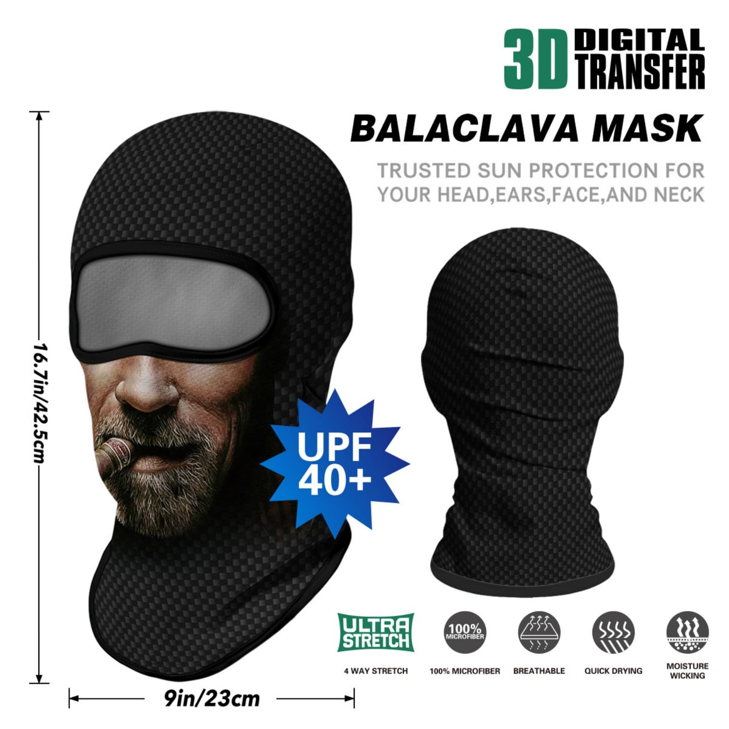wiut Passamontagna integrale 3D, traspirante, per casco da moto, Go Kart e moto, con stampa di teschi, protezione UV, antivento, scaldacollo per uomo e donna
