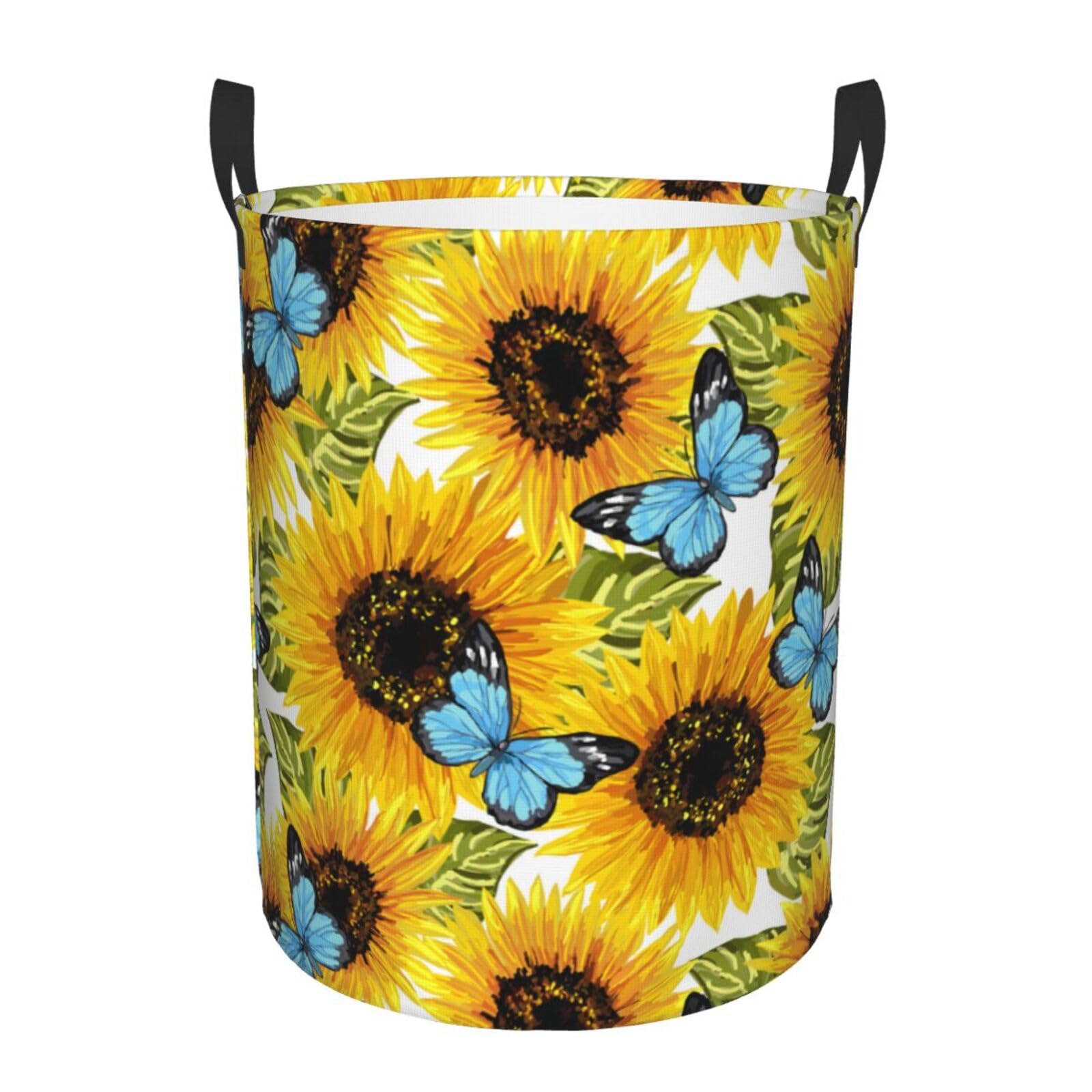 Laundry Hamper Sunflower Butterfly Laundry Basket Waterproof Personality Fashion Hampers for Laundry Large Collapsible Laundry Basket Storage Basket for Dorm and Home