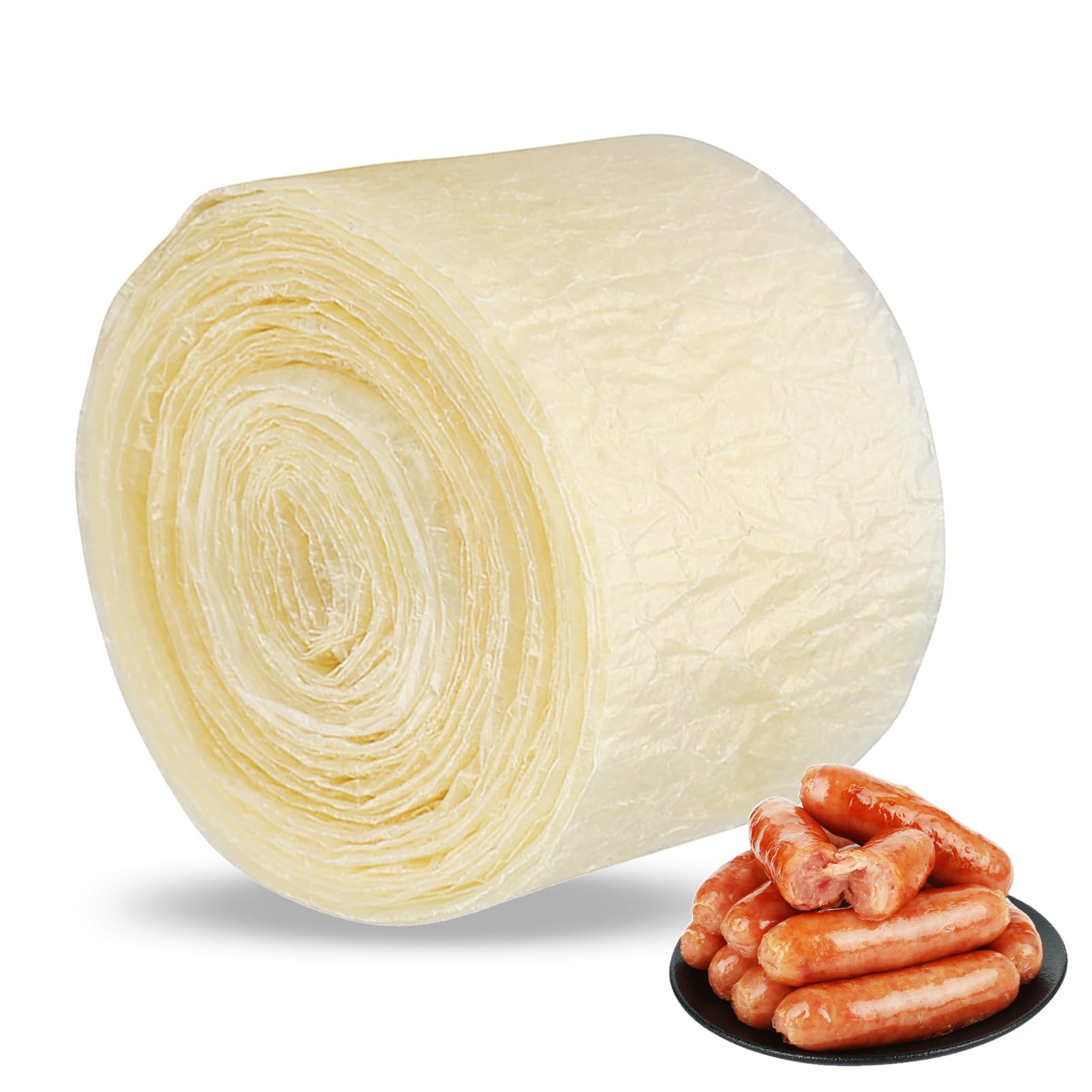 Omabeta 8m Involucro Salsiccia Commestibile, Involucro di salsiccia essiccazione commestibile a 2 strati Budello di collagene bovino per salsicce fatte in casa saporite