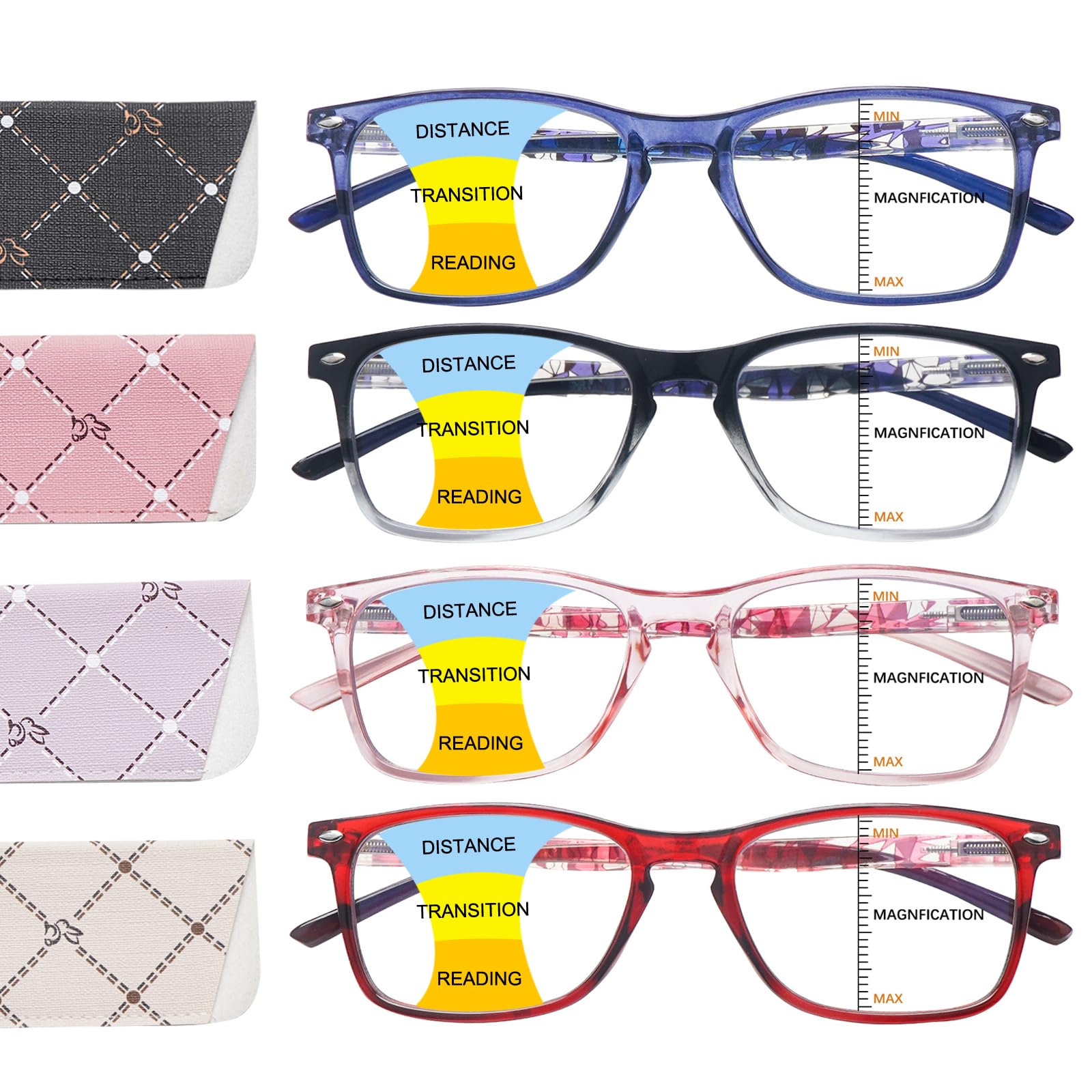 BONCAMOR 2 Pack Progressive Multifocus Reading Glasses Men and Women Computer Blue Light Blocking Anti Eyestrain Readers