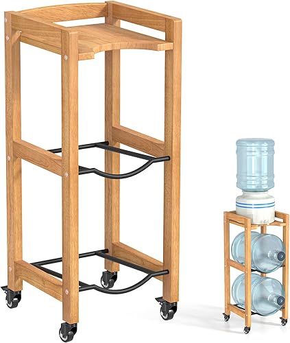 Soporte para jarra de agua de 3 niveles y 5 galones con estante superior, 4 ruedas de metal o pies ajustables, soporte de piso dispensador de agua