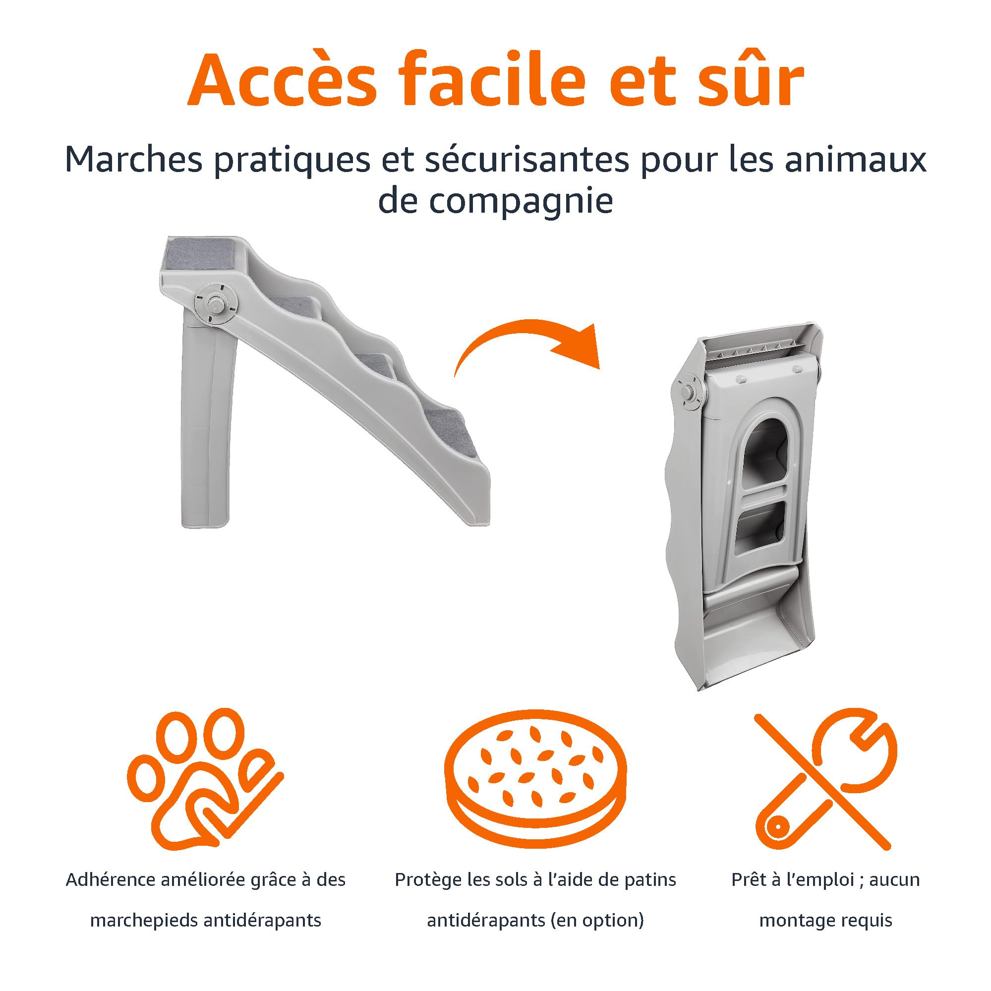 Amazon Basics Escalier pliable pour chiens et chats, Gris, 60.7 x 40.9 x 50.2 cm