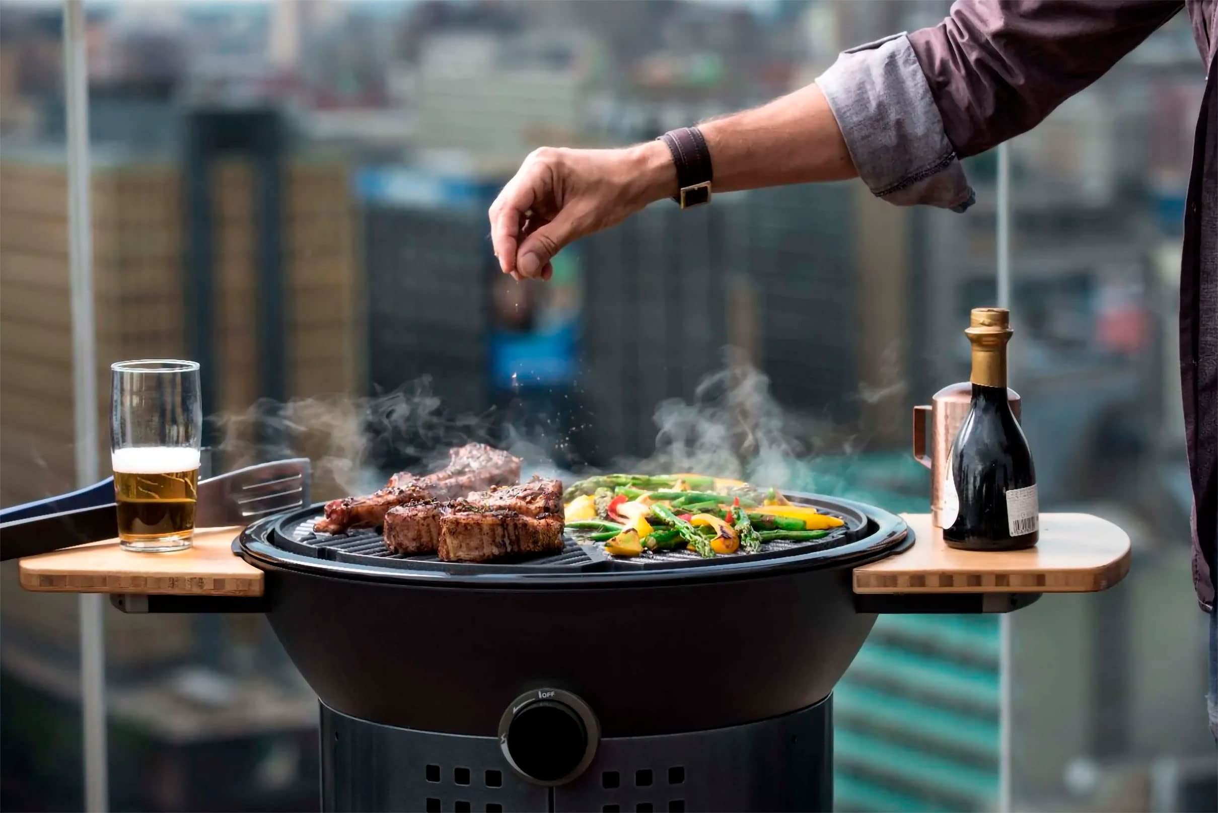 CADAC - Barbecue à gaz Citi Chef 50 avec brûleur émaillé double face et bac récupérateur, support en aluminium revêtu céramique Green Grill - Argent/Noir