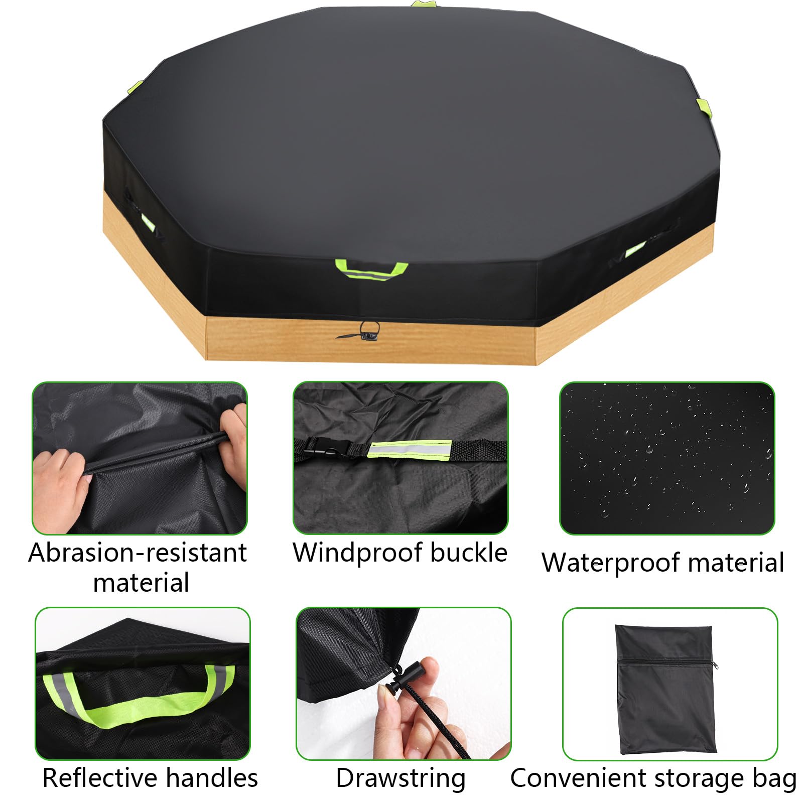 Lyreh Achteckige Abdeckung Sandkasten, 420D Oxford Gewebe Wind- und Staubdicht Wasserdicht Sandkasten Schutz Deckel Außenbereich zum Schutz von Sand Spielzeug Kinder, 214x198x23cm