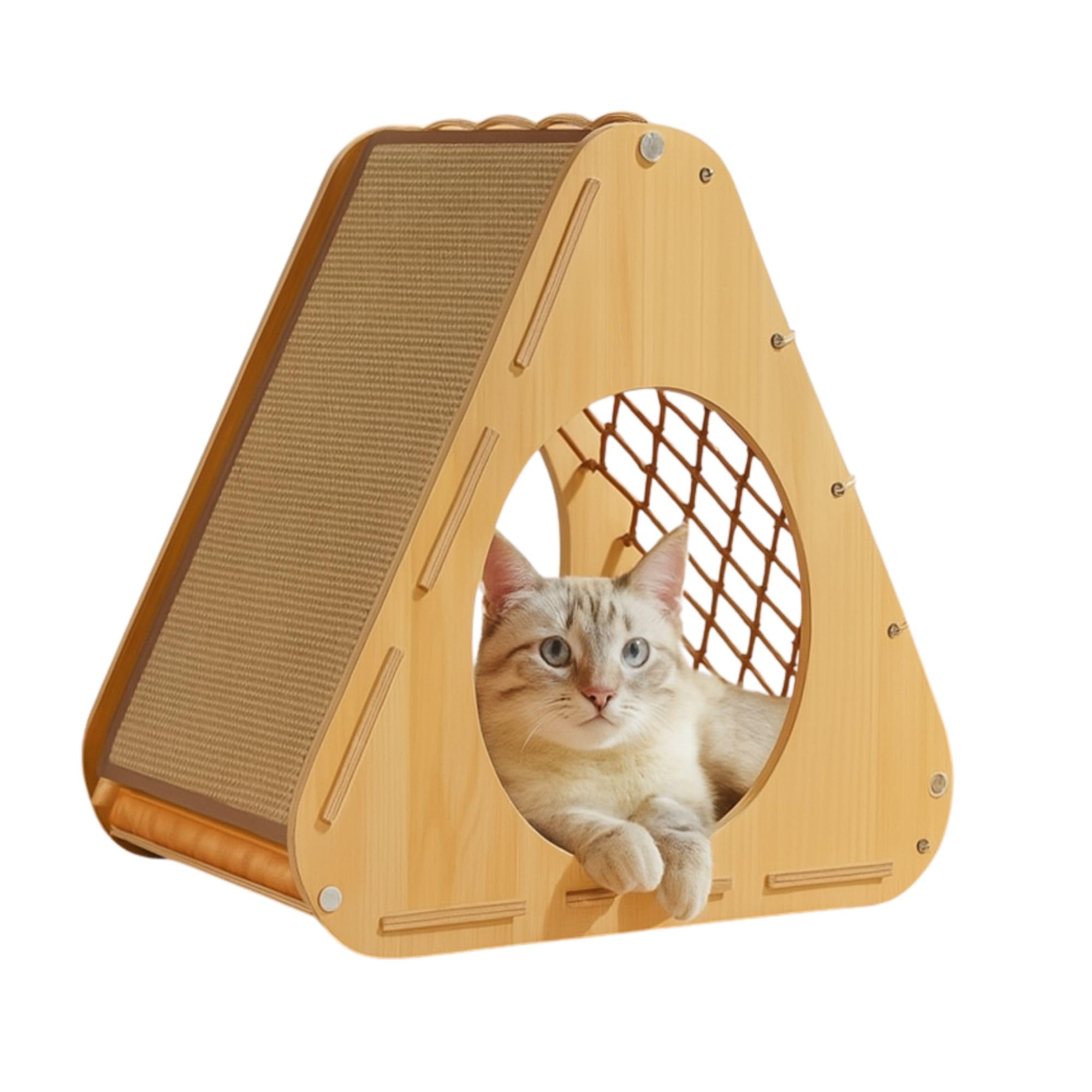 Casa para Gatos Interior Aurea con Rascador de Sisal Natural y Red de Escalada | Refugio con Cama Acolchada Postes de Rascado y Plataforma | ALTHEA LIVING