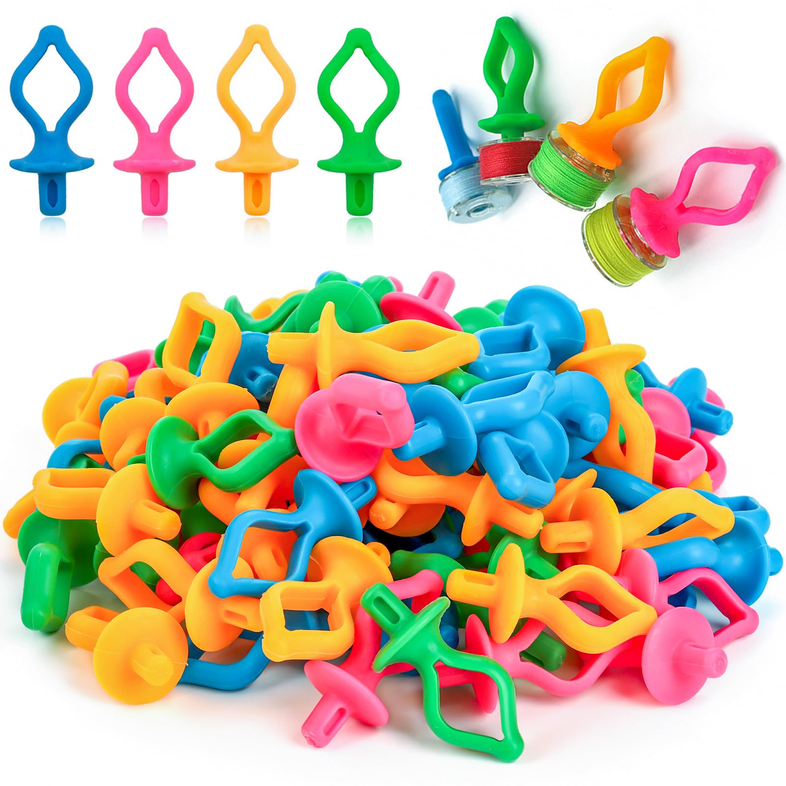 Elsjoy 100 Pieces Silicone Bobbin Holder, Thread Spool Holder for Stacking Bobbins on Spool Top & Preventing Thread from Unwinding, Bobbin and Thread