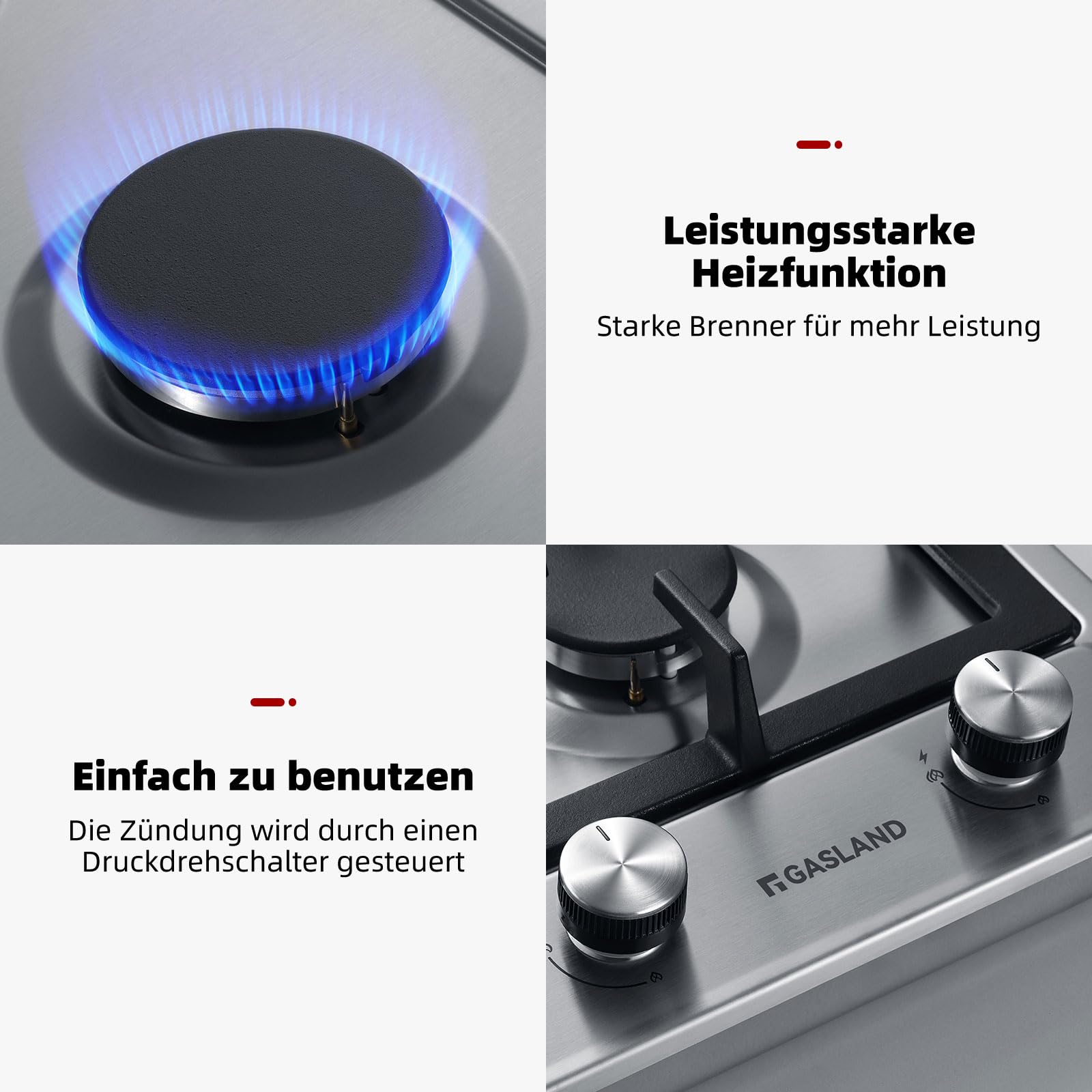 GASLAND GH30SF piano cottura a gas da incasso in acciaio inossidabile, 2 fuochi, 30 cm piano cottura a gas autonomo da incasso, fornello a gas butano da 4200 watt, GPL/gas naturale