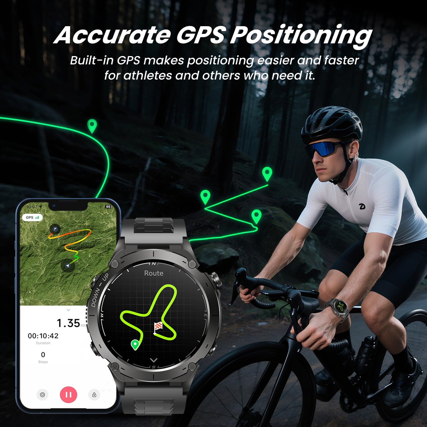 Orologio Smartwatch Uomo con GPS Sport: 1.43" AMOLED Impermeabile Fitness Smart Watch Chiamate Bluetooth con 100+ Modalità Sportive Bussola Monitoraggio Sonno 730mAH Batteria Compatibile iOS e Android