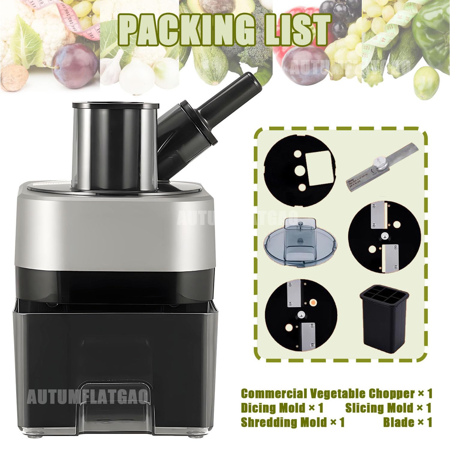 Cortador De Verduras Electrico, Picadora De Verduras, Doble Puerto De Alimentación, Procesador De Alimentos con 4 Cuchillas De Acero Inoxidable para Zanahorias, Patatas Y Cebollas