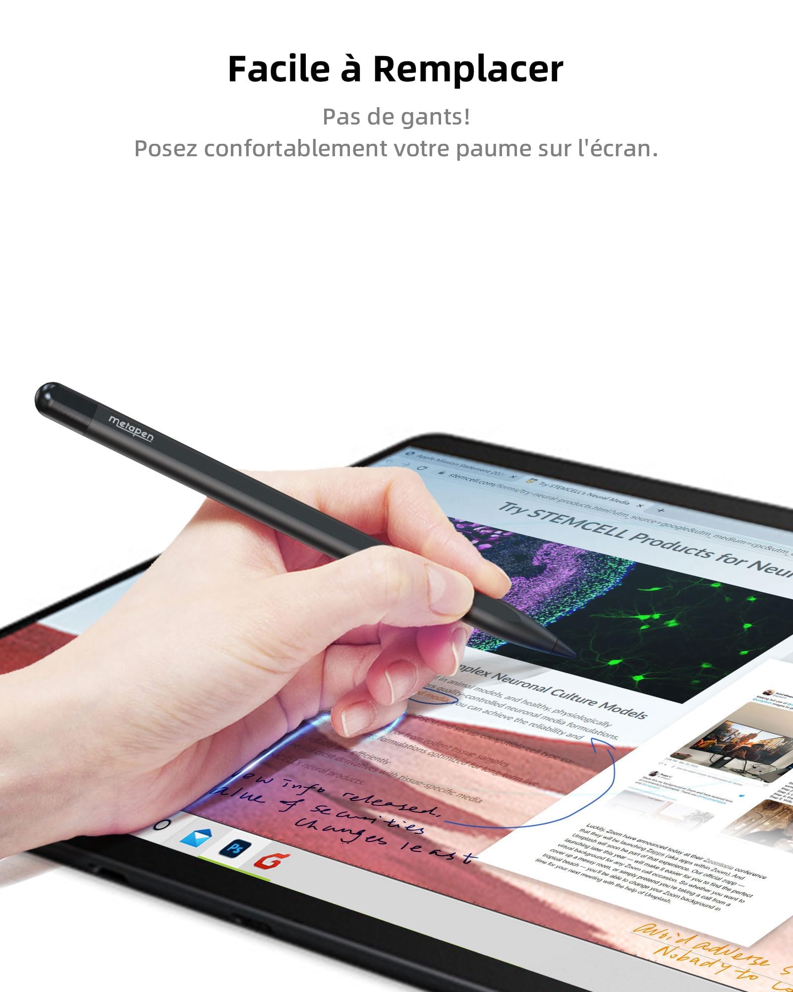 Metapen Stylet M1 pour Surface,300H d'Autonomie,Charge Rapide USB-C,2 en 1 Bouton,Super Magnétique,Reject de Paume,Stylet pour Surface Pro 10/X/9/8/7/6/5/4,Surface Laptop 2/3/4/5/Duo/Studio/Kobo/ASUS