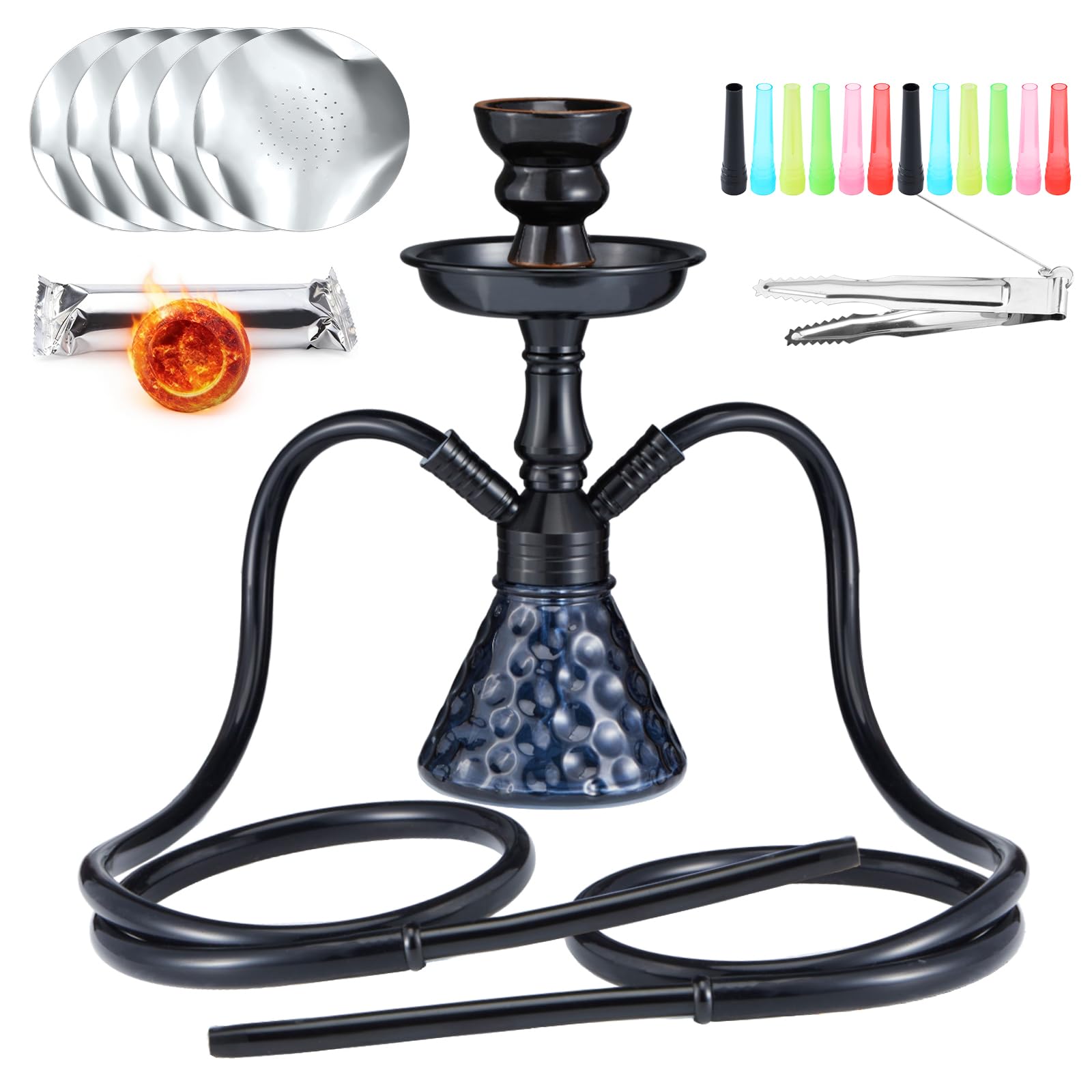 Hookah Set with everthing - GRENAOH 12 Premium Small Shisha Hookahs Complete Set include Aluminum Alloy Stem Big