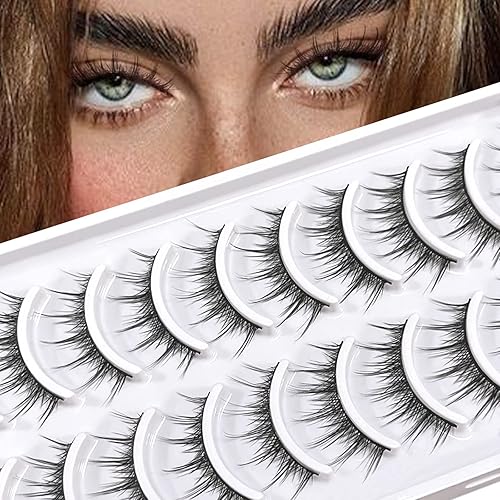 SEMATA Pestañas de manga de aspecto natural esponjosas de visón sintético con banda transparente que parecen extensiones de pestañas delgadas 10