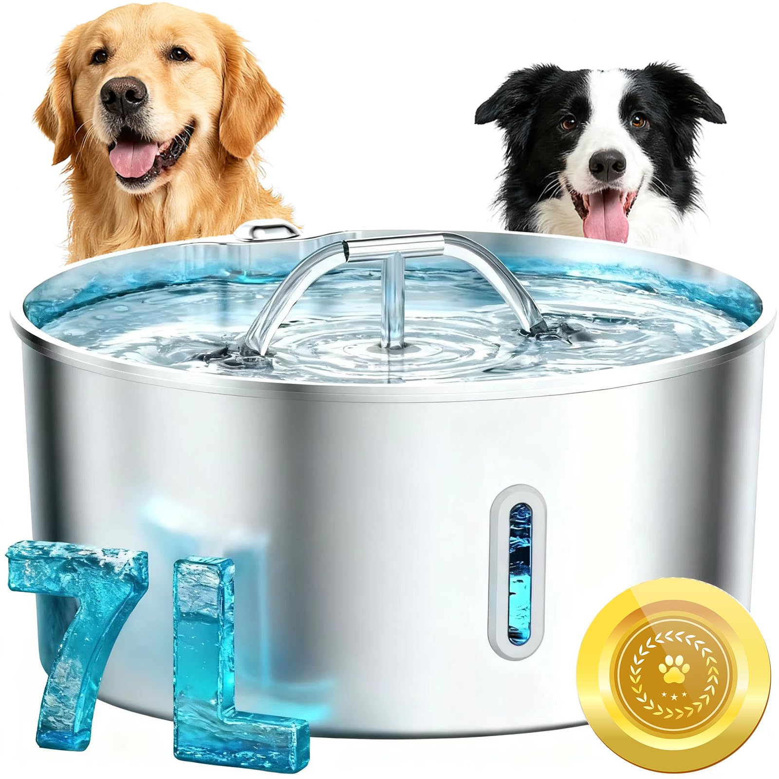 Dog Water Fountain for Large Dogs, 7L/236oz Stainless Steel Dog Fountain Water Bowl Dispenser, Automatic Cat Water Fountain with Ultra Quiet Pump, Large Drinking Area