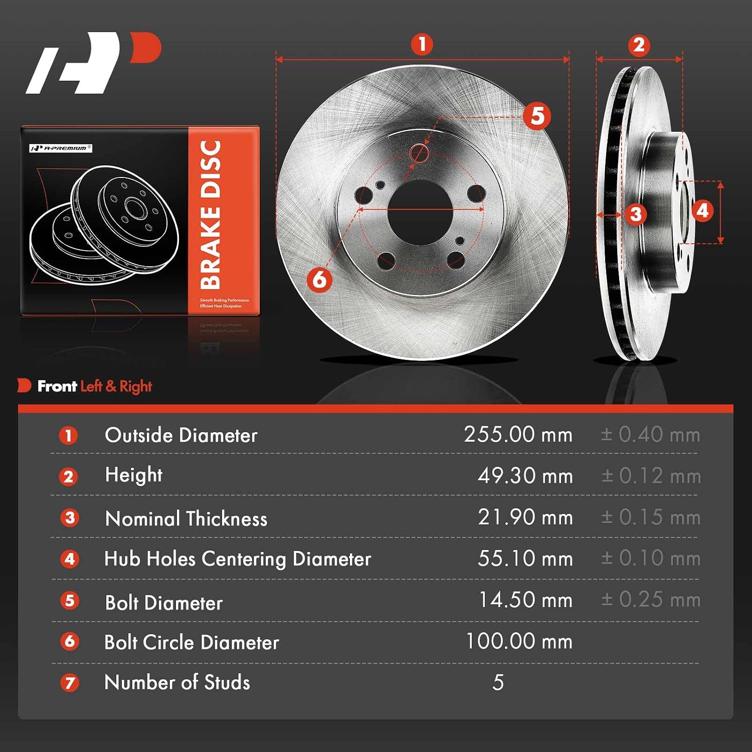 A-Premium 10.04 inch (255mm) Front Vented Disc Brake Rotors Compatible with Select Toyota Models - Prius 2004 2005 2006 2007 2008 2009 1.5L Hatchback, 2-PC Set