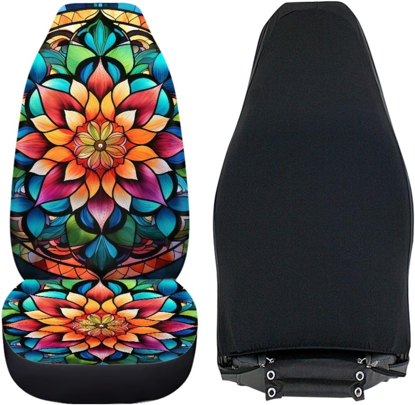 Mandala Lotus Car Seat Covers for Front Only,Universal Fit 2 Pieces Bohemian Hippie Lotus Car Accessories Full Set for Women Auto Interior Seat Protector Set Vehicle Bucket Seats Cushion image 5