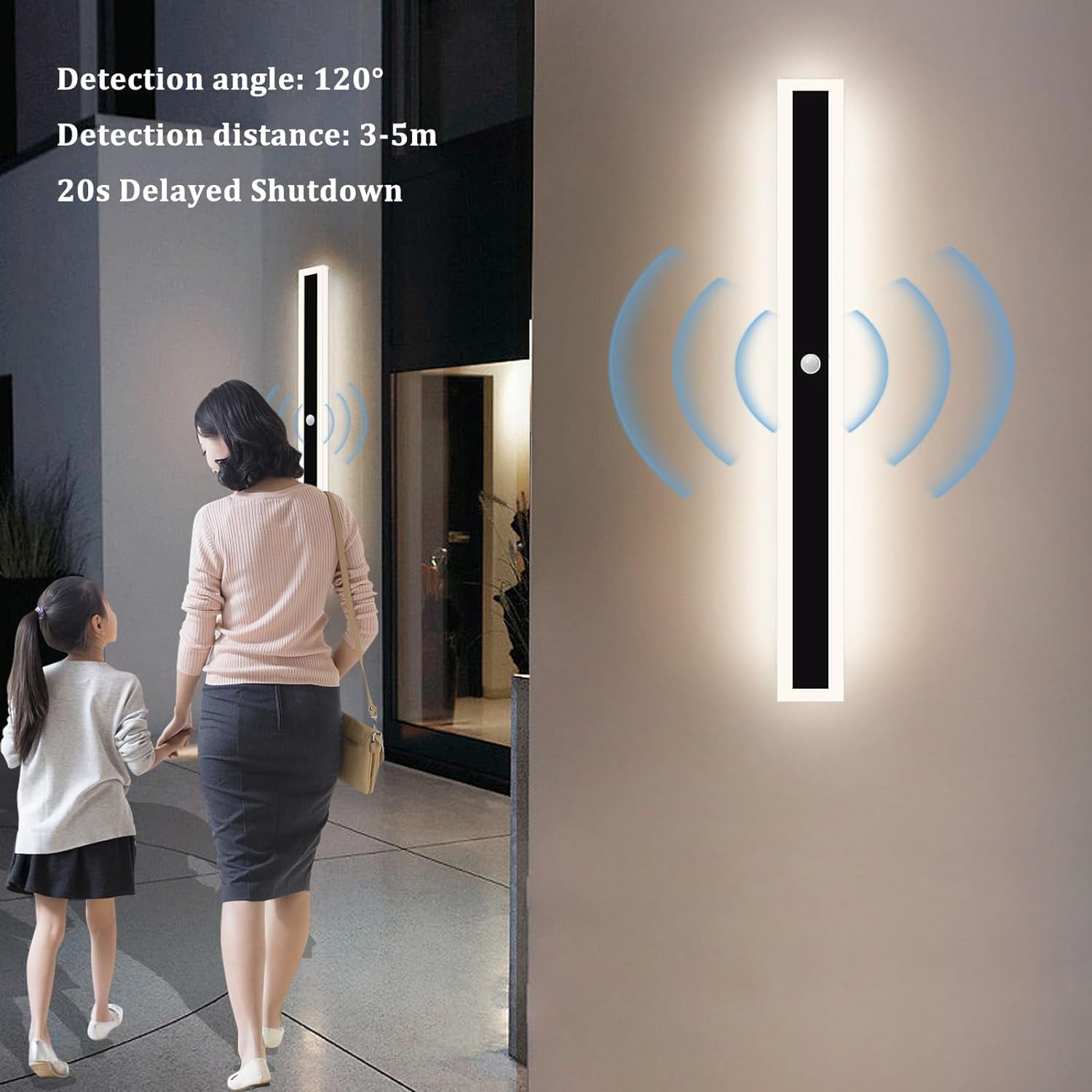 Esterno Lampada da Parete con Sensore di Movimento Villa Lungo Applique da Parete per Luci Esterni/Interni IP65 Impermeabile 4500K Bianco Naturale Alluminio Luce Nero per Garage (80cm)