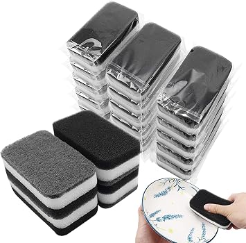 Kitchen Dishwashing Sponge Individually Wrapped Sponges Black- 600 Pack | Bulk Non Scratch Scouring Pad Odor-Free Dish Sponges for Washing Dishes Wipes for Household Cleaning Dishes Travel Apartment