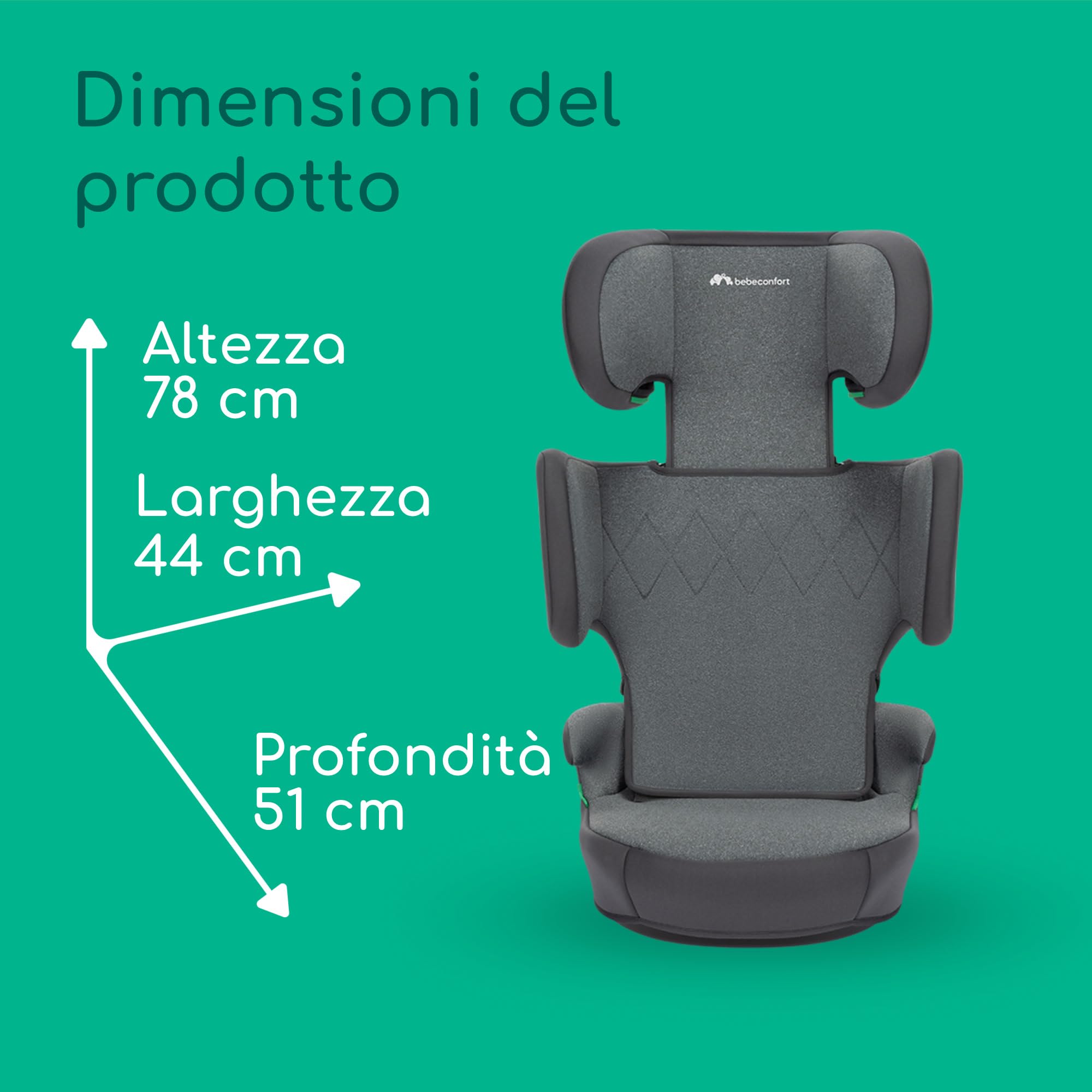 Bebeconfort RoadSafe i-Size, Seggiolino Auto 15-36 kg, 3,5-12 anni (100-150 cm), Seggiolino Auto Pieghevole e Portatile da Viaggio (3 kg), 14 Posizioni Poggiatesta, Tinted Graphite